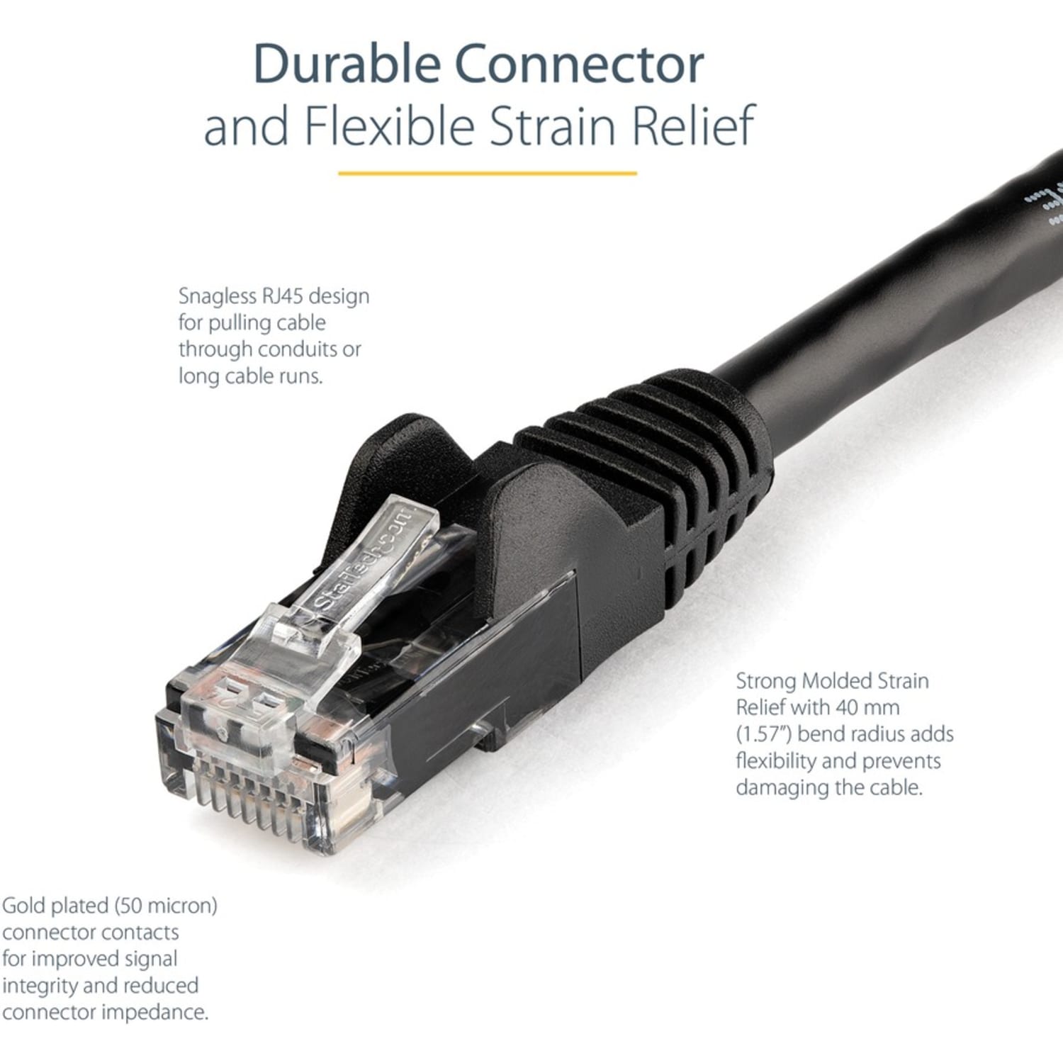 StarTech.com 30ft Black Cat6 Patch Cable with Snagless RJ45 Connectors - Long Ethernet Cable - 30 ft Cat 6 UTP Cable - N6PATCH30BK - Image 5