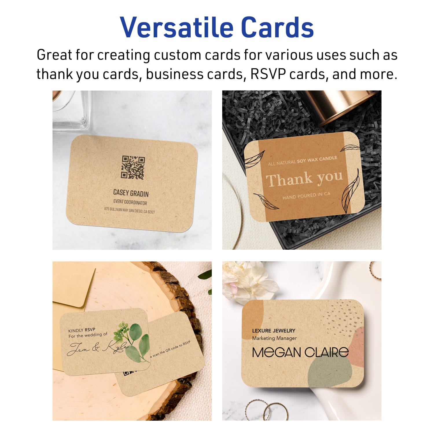 Avery Printable Rounded Corner Business Cards With Sure Feed Technology, Print-To-The-Edge, 2.5inx3.5in, Kraft Brown, Pack Of 300 - Image 4