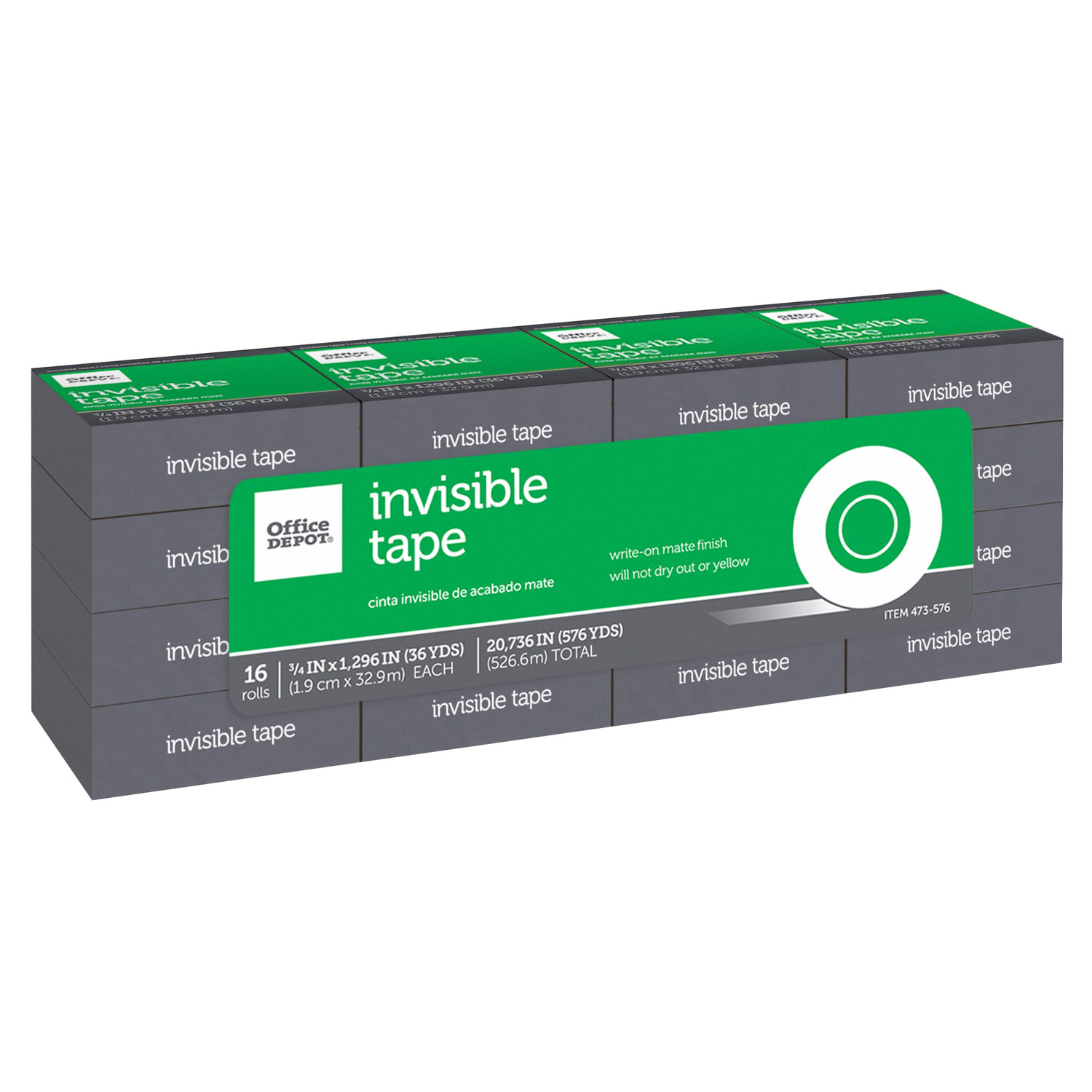 Office Depot Brand Office Depot Invisible Tape, 3/4in x 1296in, Clear, Pack of 16 rolls - Image 3