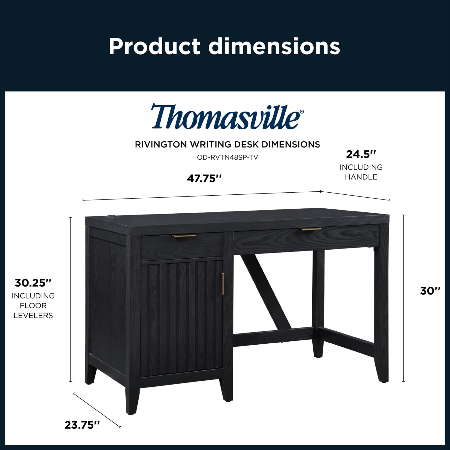 Thomasville Rivington 48inW Single Pedestal Writing Desk, Raven Black - Image 5