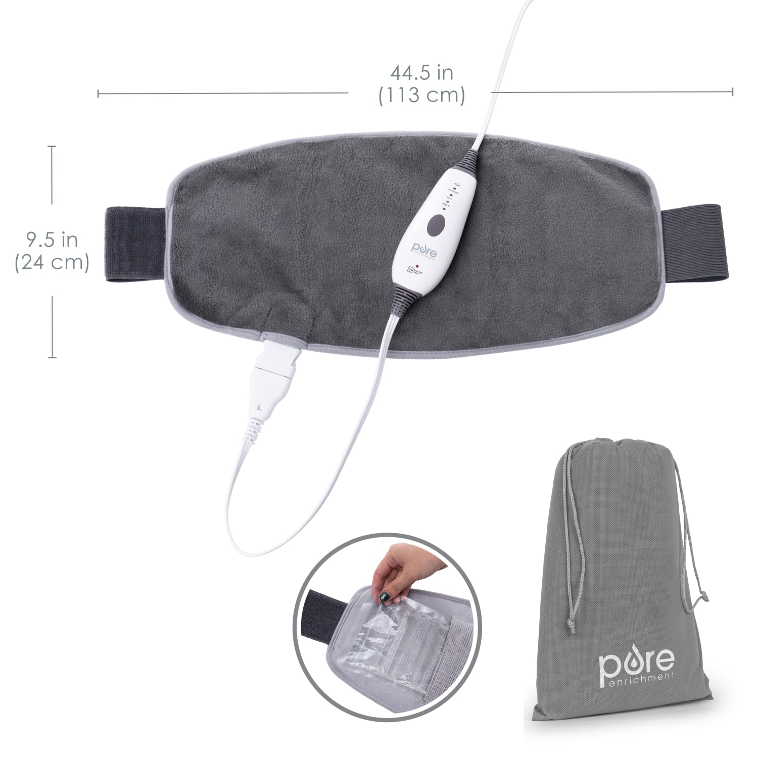 Pure Enrichment PureRelief Lumbar And Abdominal Heating Pad, 9-1/4in x 20in, Charcoal Gray - Image 5