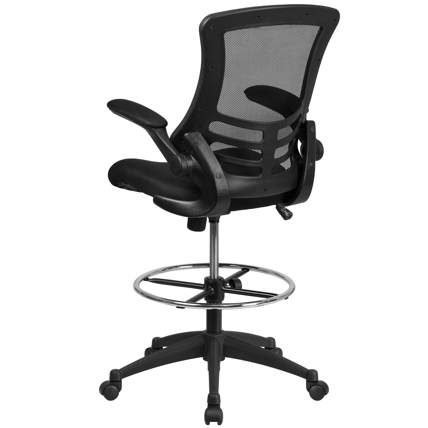 Flash Furniture MidBack Mesh Ergonomic Drafting Chair with Adjustable Foot Ring and FlipUp Arms Black PopularChairscom Flash Furniture Mid Back Mesh Ergonomic Drafting Chair with Adjustable Foot Ring and Flip Up Arms Black PopularChairscom
