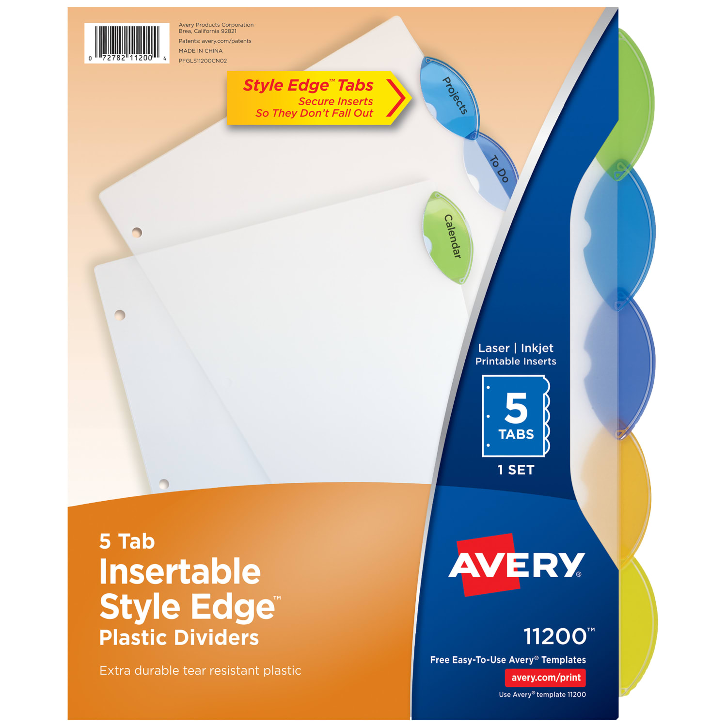 Avery Style Edge Insertable Plastic Dividers, Multicolor, 5-Tab, Pack Of 5 Dividers