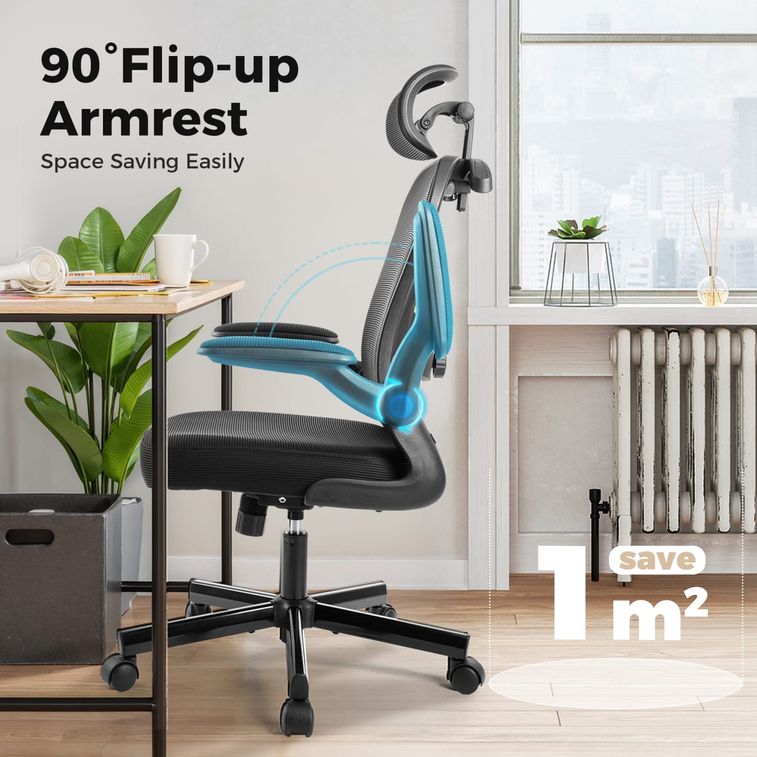 ALPHA HOME Adjustable Ergonomic Mesh High-Back Task Chair, Black - Image 3