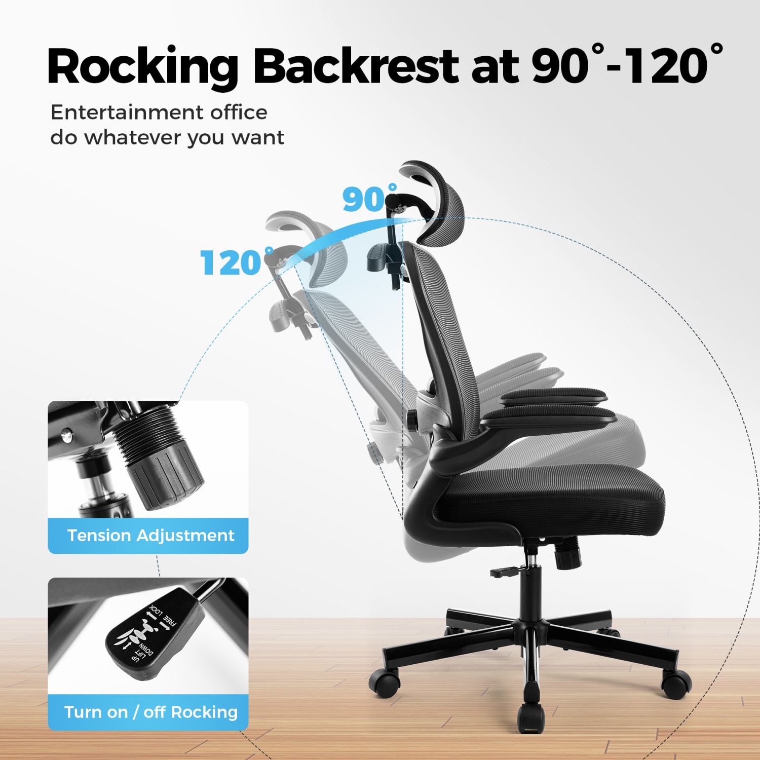 ALPHA HOME Adjustable Ergonomic Mesh High-Back Task Chair, Black - Image 6