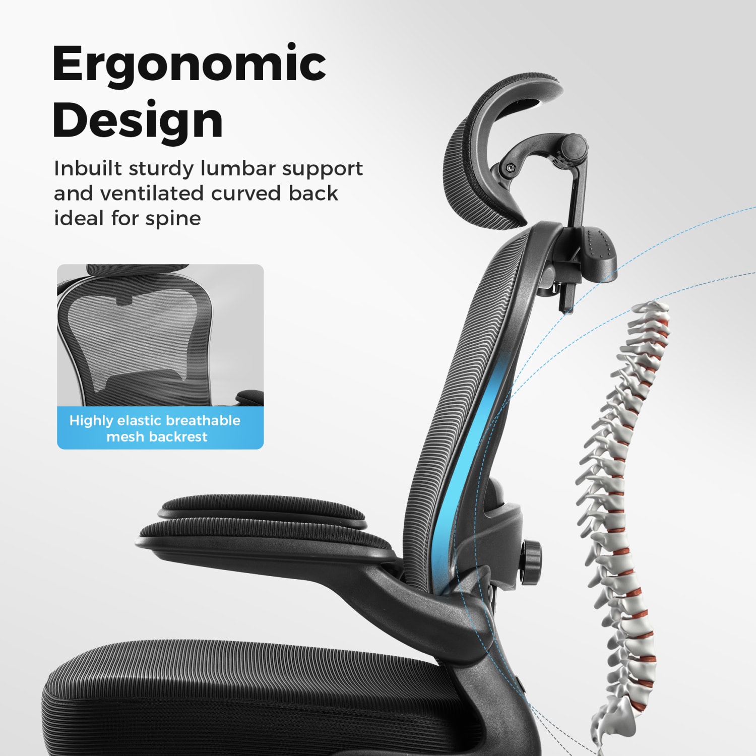 ALPHA HOME Adjustable Ergonomic Mesh High-Back Task Chair, Black - Image 9