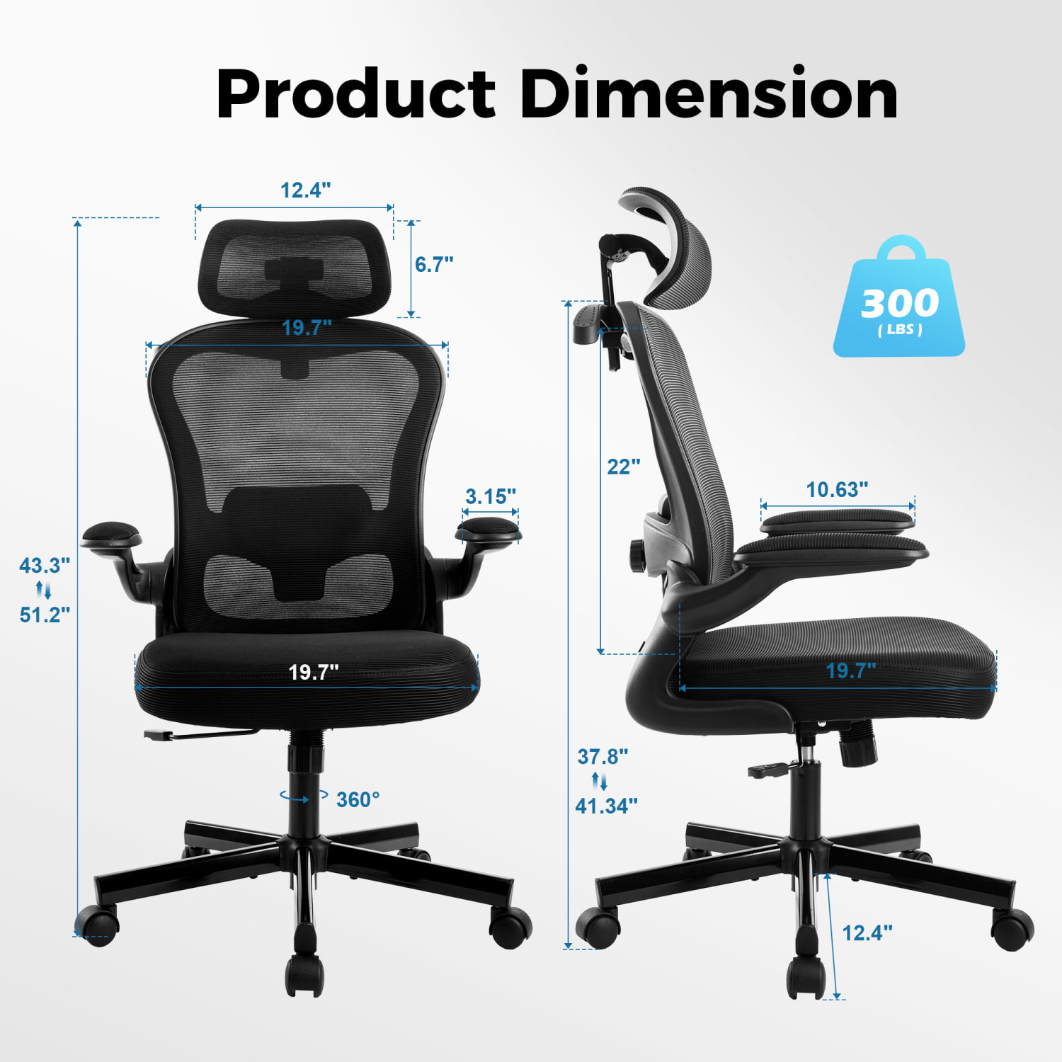 ALPHA HOME Adjustable Ergonomic Mesh High-Back Task Chair, Black - Image 11