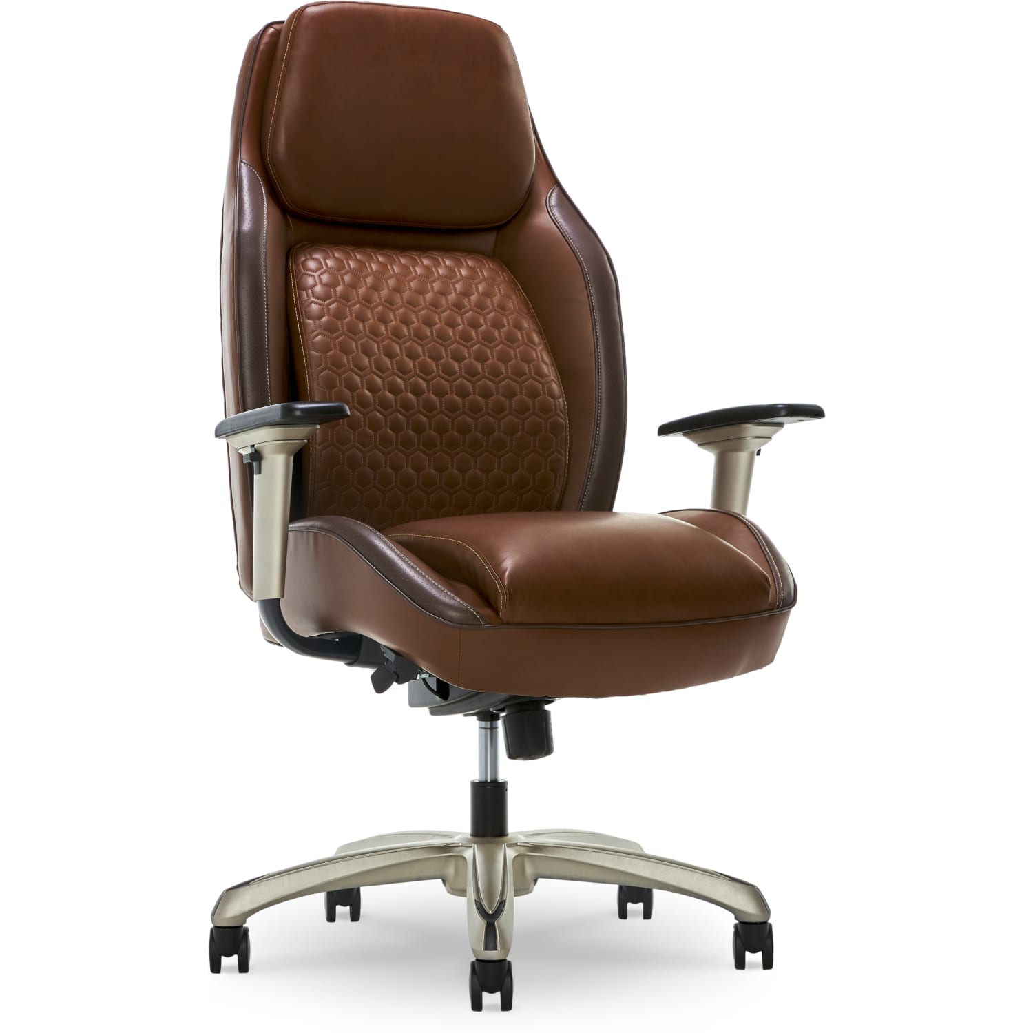 Shaquille O-Neal Zephyrus Ergonomic Bonded Leather High-Back Executive Office Chair, Brown/Silver