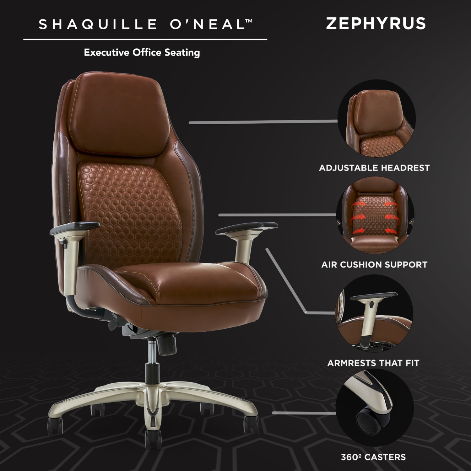 Shaquille O Neal Zephyrus Ergonomic Bonded Leather High Back Executive Office Chair BrownSilver PopularChairscom