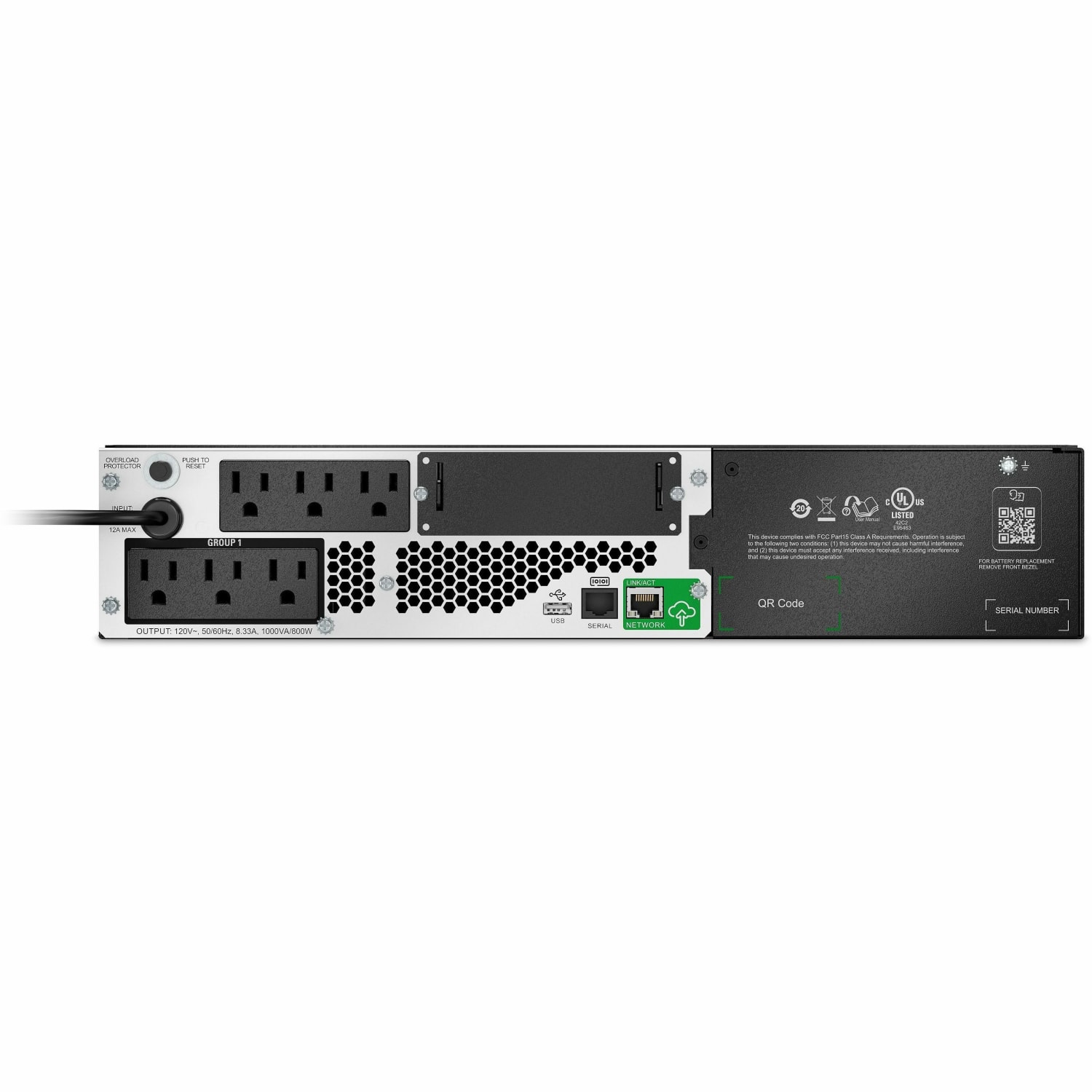 APC Smart-UPS, Line Interactive, 1000VA, Lithium-ion, Rack/Tower, 2U, 120V, 6x NEMA 5-15R outlets, SmartConnect Port+SmartSlot, Short Depth, AVR, LCD - 2U Rack-mountable - 3 Hour Recharge - 120 V Input - 120 V AC Output - Sine Wave - Serial Port - Image 5