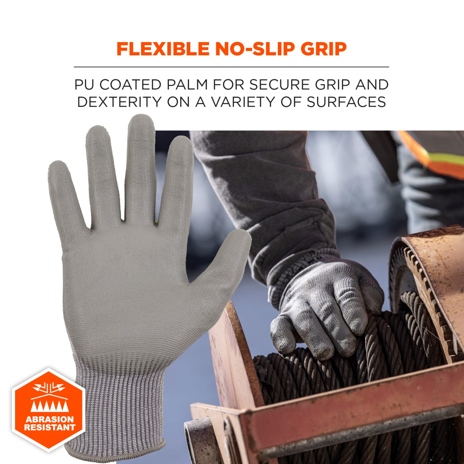 Ergodyne Proflex 7024 PU-Coated Cut-Resistant Gloves, Medium, Gray - Image 5