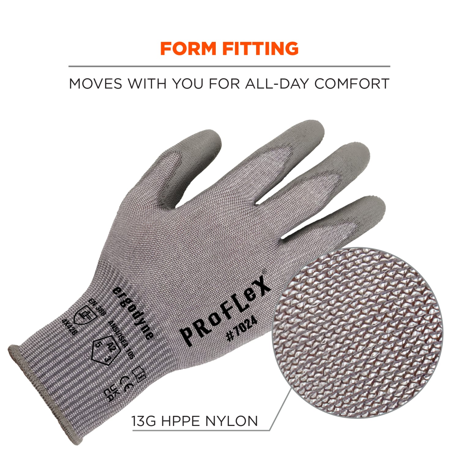 Ergodyne Proflex 7024 PU-Coated Cut-Resistant Gloves, Medium, Gray - Image 6