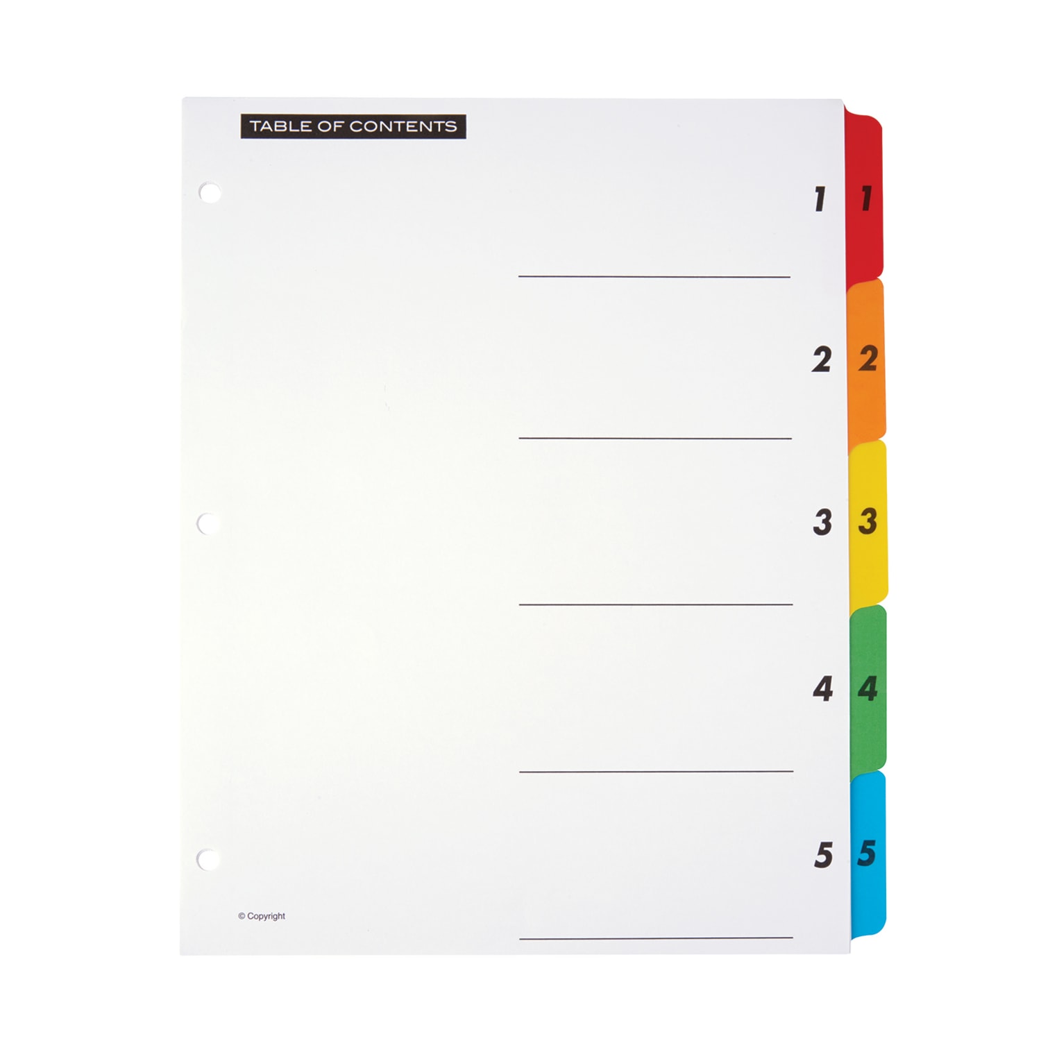Office Depot Brand Table Of Contents Customizable Index With Preprinted Tabs, Multicolor, Numbered 1-5, Pack Of 6 Sets
