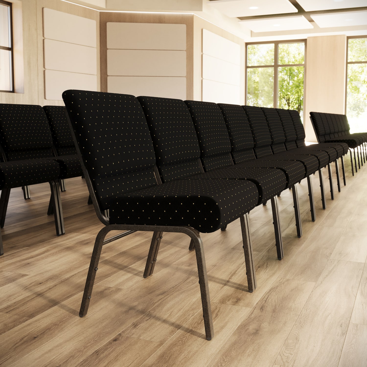 Flash Furniture HERCULES Series Stacking Church Chair, Black Dot/Gold Vein - Image 3