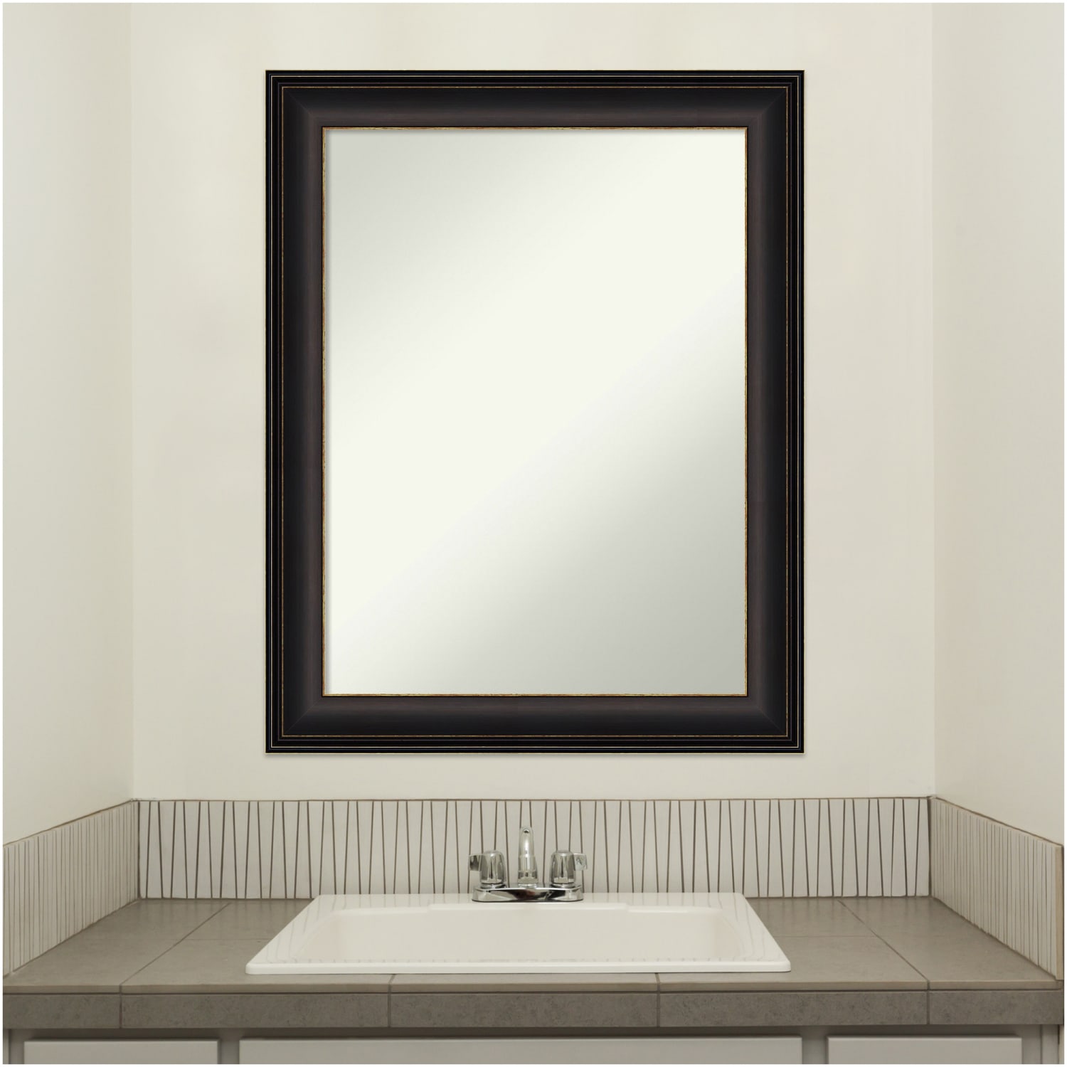 Amanti Art Non-Beveled Rectangle Framed Bathroom Wall Mirror, 28-1/2in x 22-1/2in, Trio Oil-Rubbed Bronze - Image 4