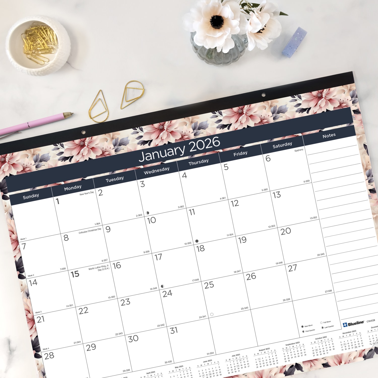 2026 Blueline Colorful Monthly Desk Pad Calendar, 22in x 17in, Floral, January To December, C194128 - Image 3