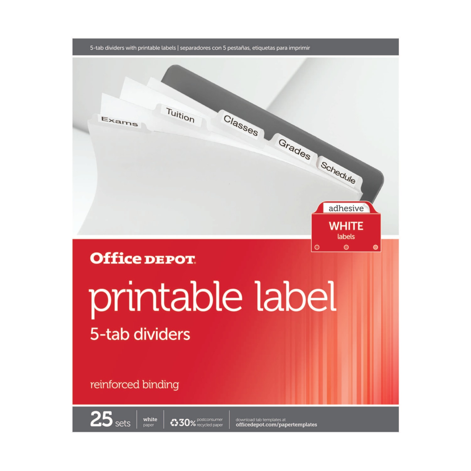 Office Depot Brand Plain Dividers With Tabs And Labels, White, 5-Tab, Pack Of 25 Sets - Image 3