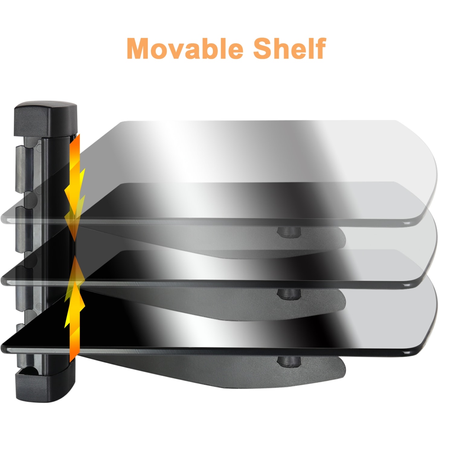 MegaMounts Tempered-Glass 1-Shelf Single-Stud Wall Mount, 16inH x 12inW x 10inD, Black - Image 5