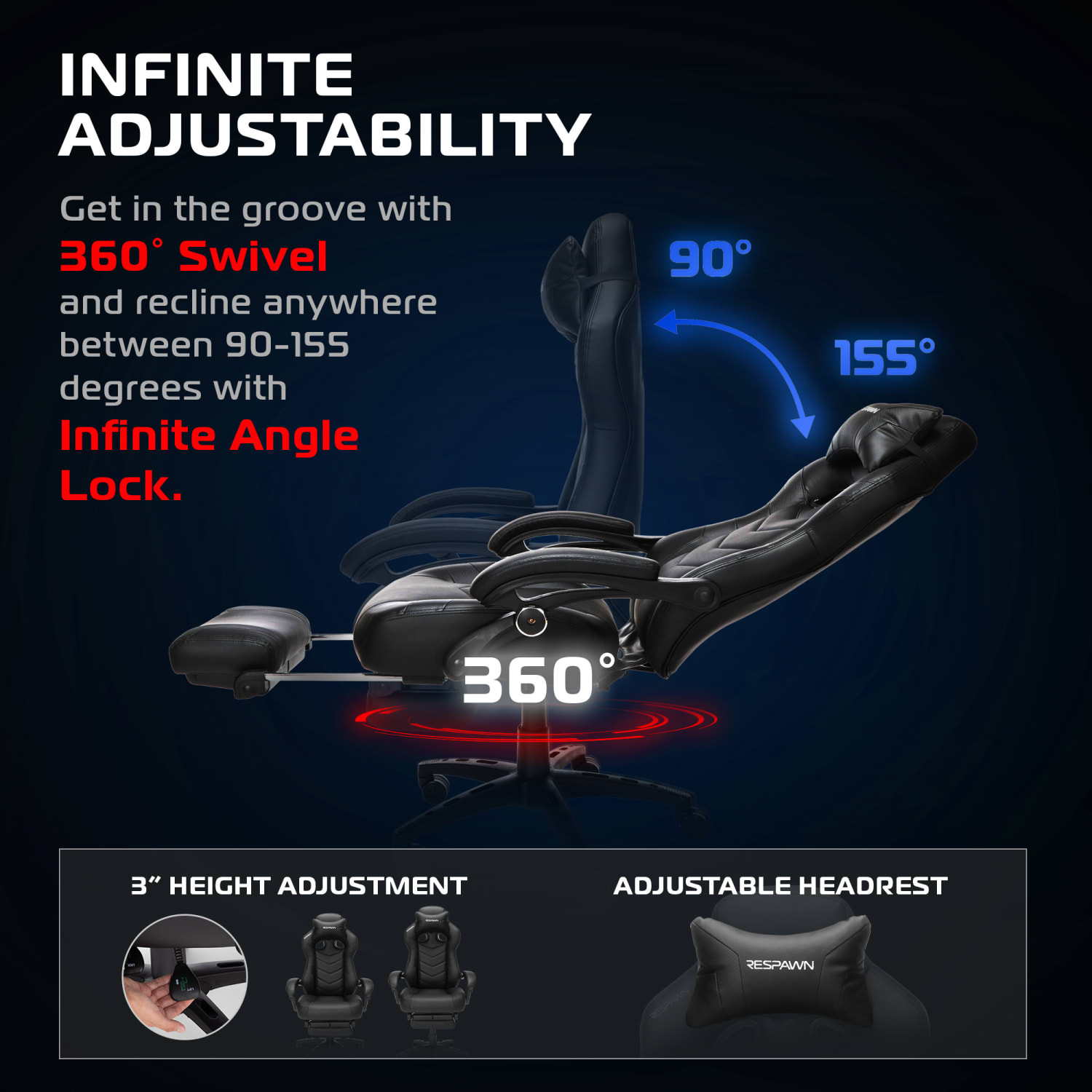 RESPAWN 110 Pro Gaming Chair With Footrest Headrest Pillow Black RSP110V2BLK PopularChairscom RESPAWN 110 Pro Gaming Chair With Footrest Headrest Pillow Black RSP110V2BLK PopularChairscom