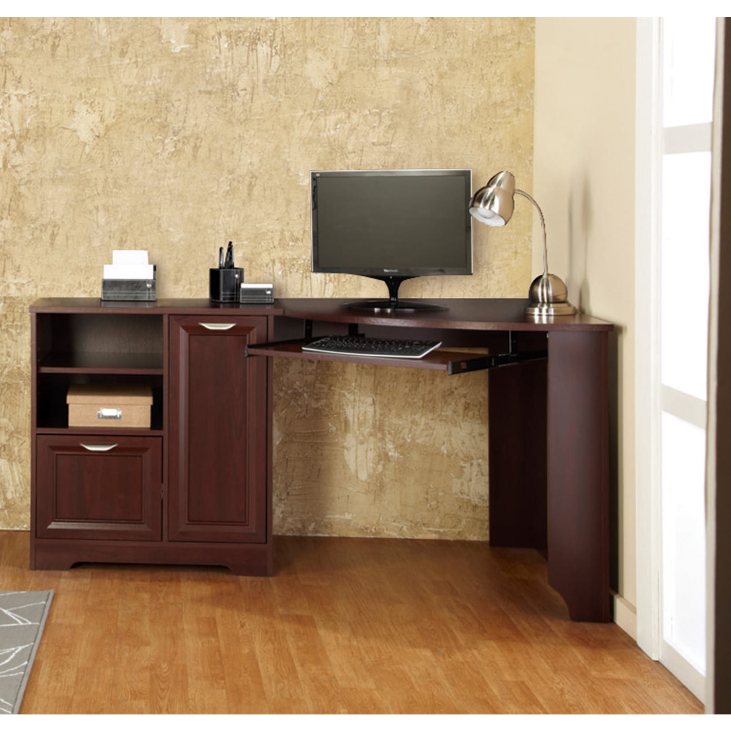 Realspace Magellan 60inW Corner Computer Desk, Classic Cherry - Image 4