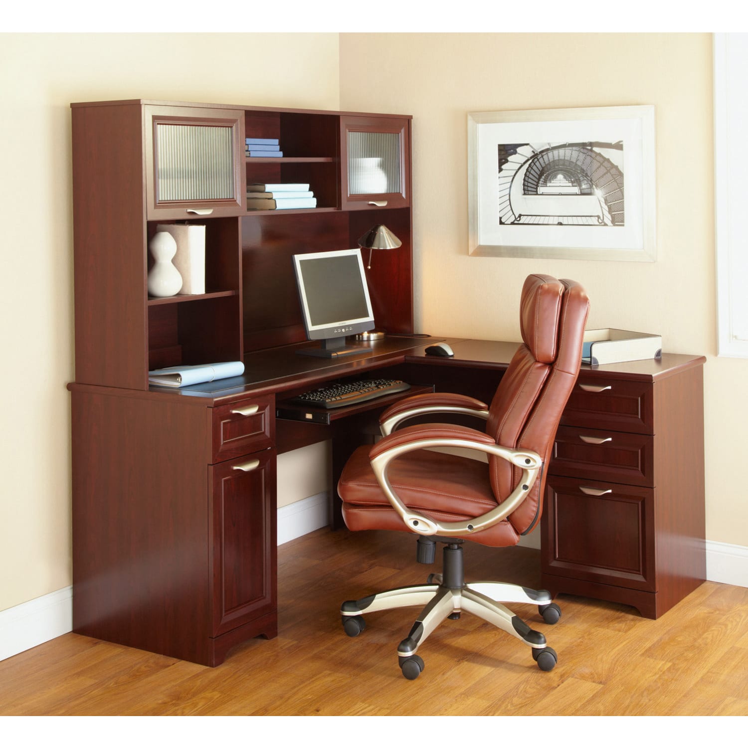 Realspace Magellan 58inW Hutch For Corner Or L-Shaped Computer Desks Cherry - Image 6