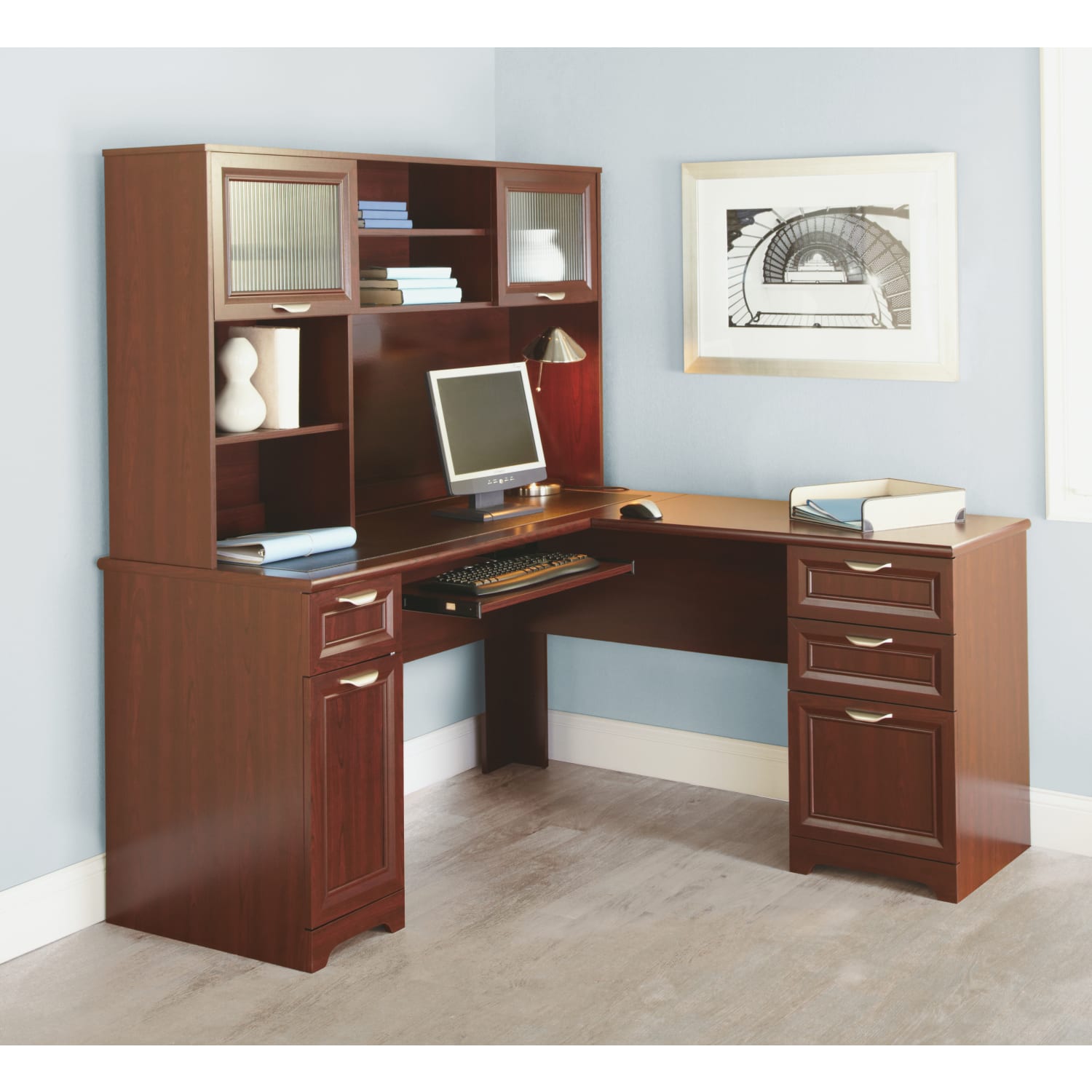 Realspace® Magellan 58W Hutch for CornerLDesk Classic Cherry PopularChairscom Realspace® Magellan 58W Hutch for CornerL Desk Classic Cherry PopularChairscom