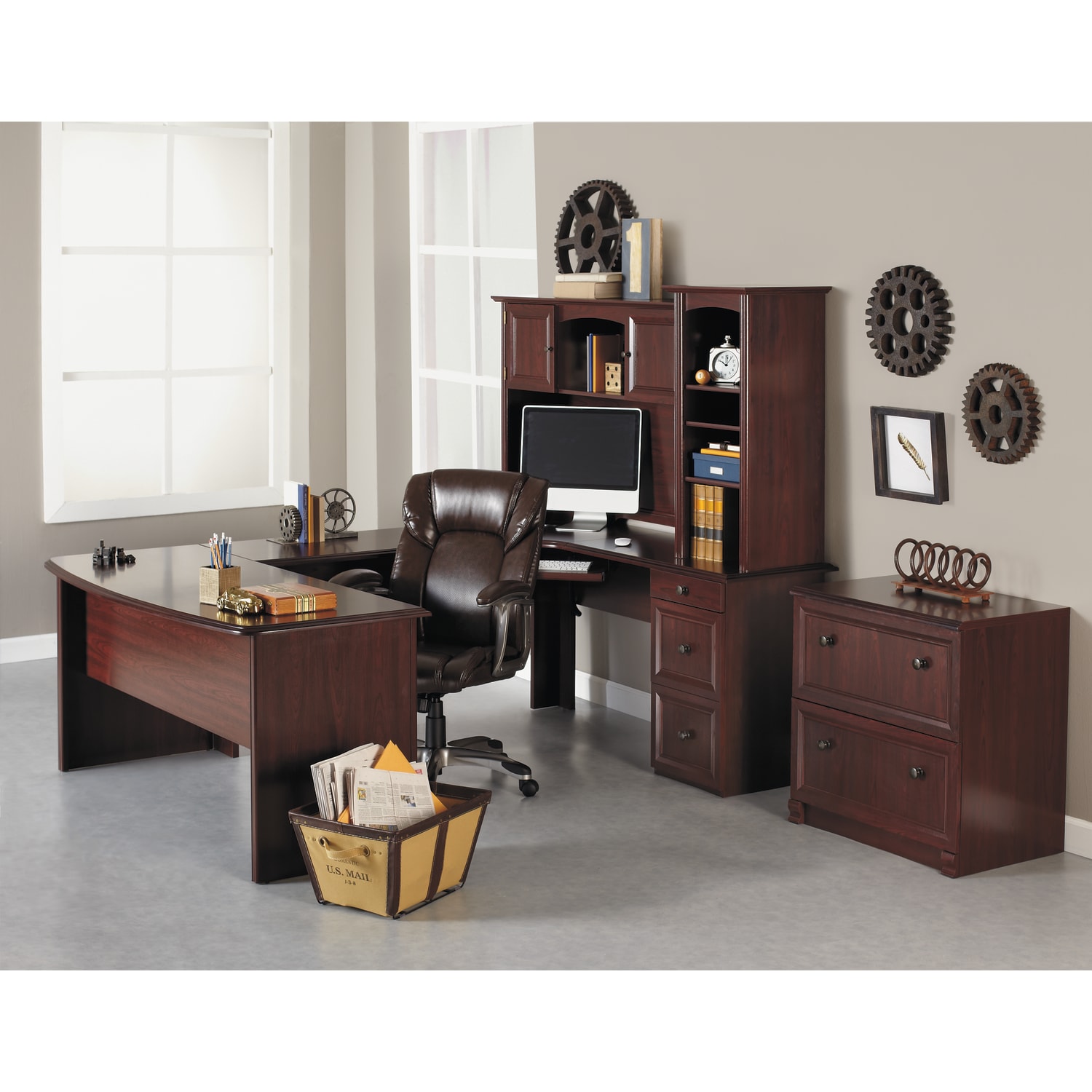 Broadstreet 65W UShaped Executive Corner Desk Cherry PopularChairscom Broadstreet 65W U Shaped Executive Corner Desk Cherry PopularChairscom