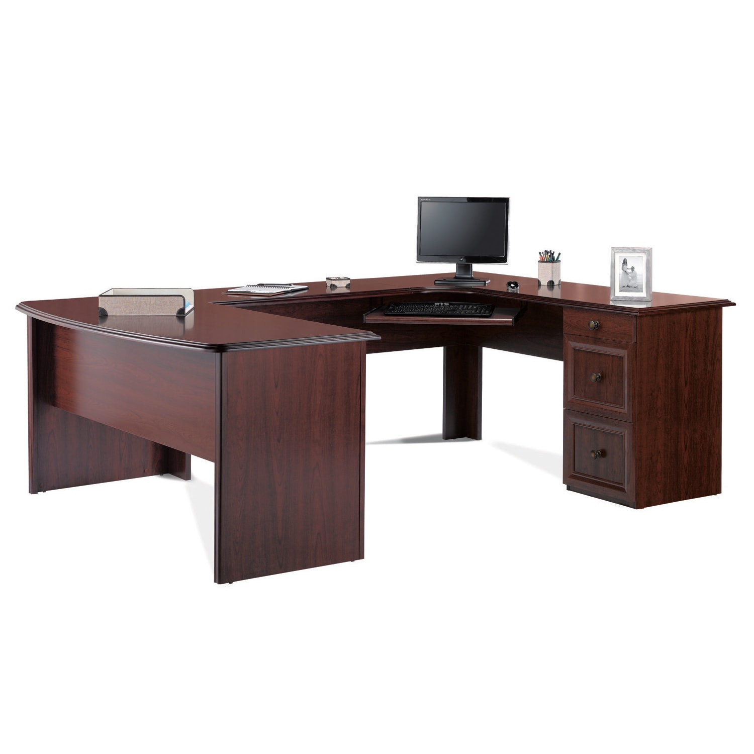 Broadstreet 65"W U-Shaped Executive Corner Desk, Cherry - Image 3