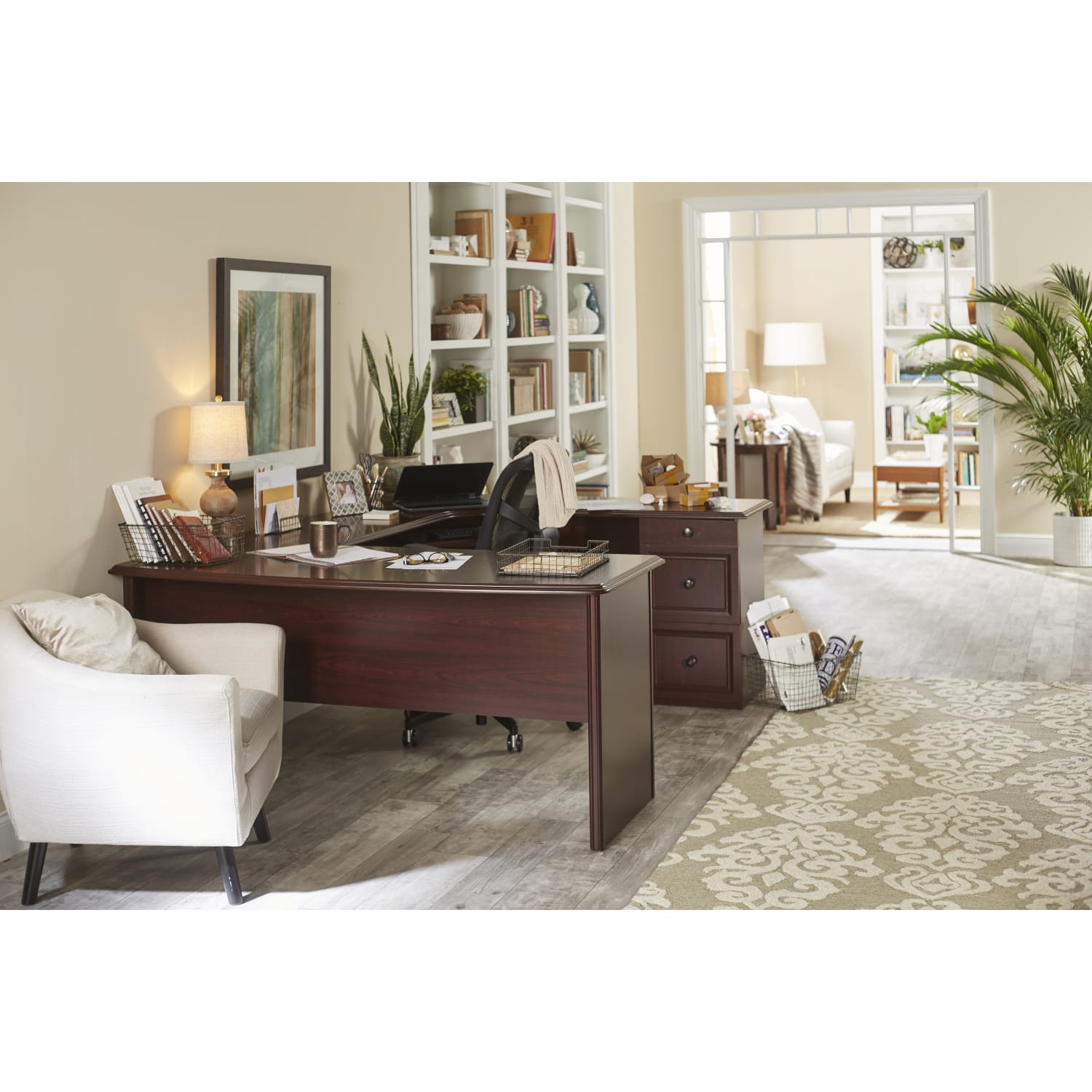 Broadstreet 65"W U-Shaped Executive Corner Desk, Cherry - Image 4