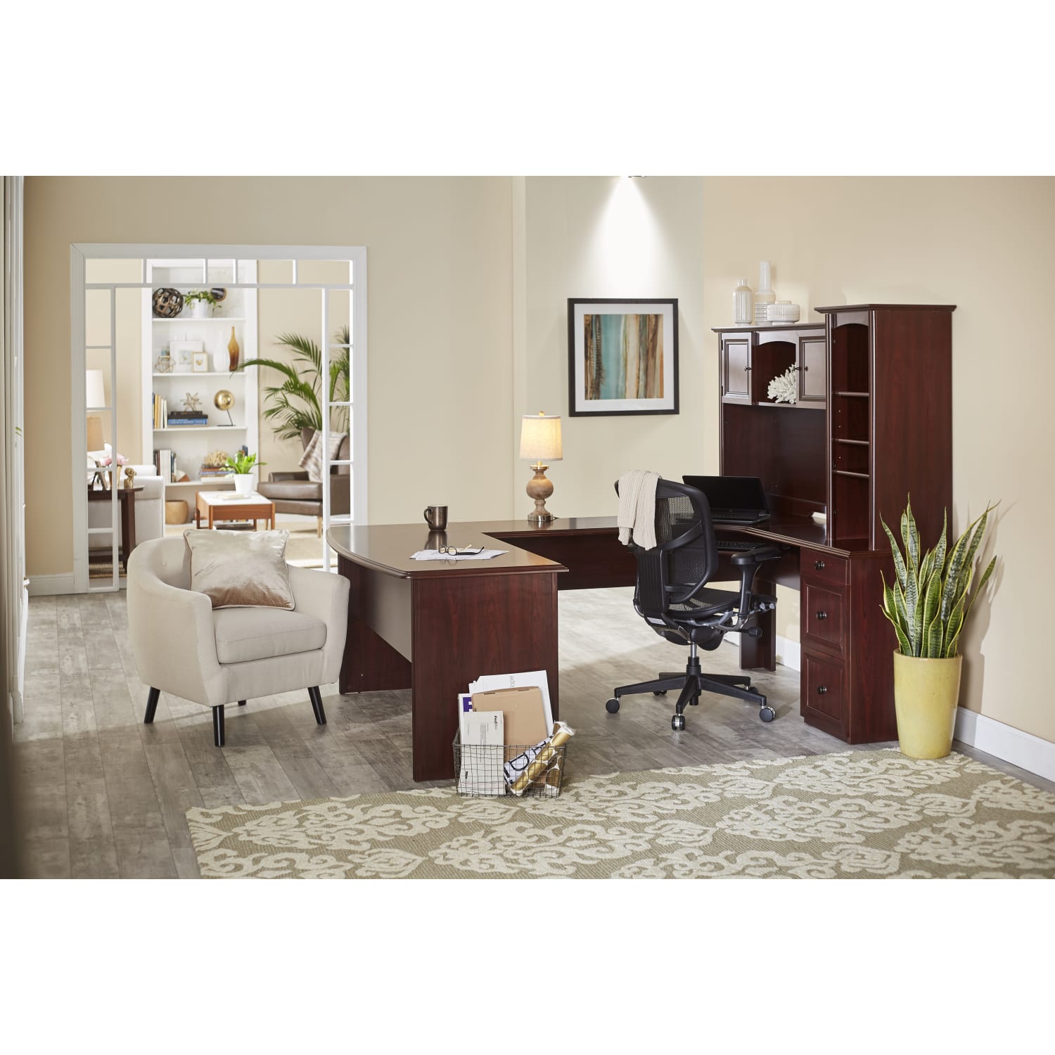 Broadstreet 65"W U-Shaped Executive Corner Desk, Cherry - Image 5