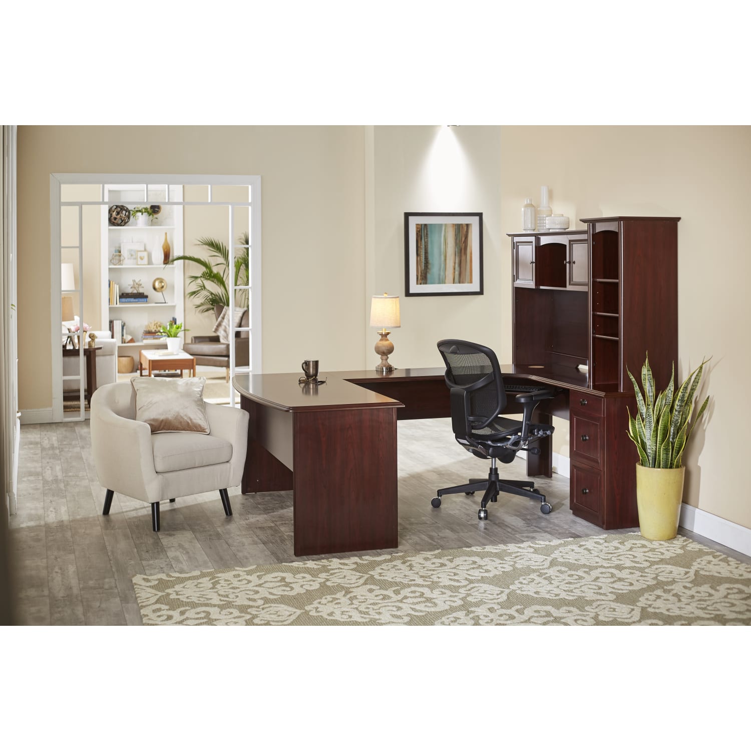Realspace Broadstreet 65inW U-Shaped Executive Corner Desk, Cherry - Image 6
