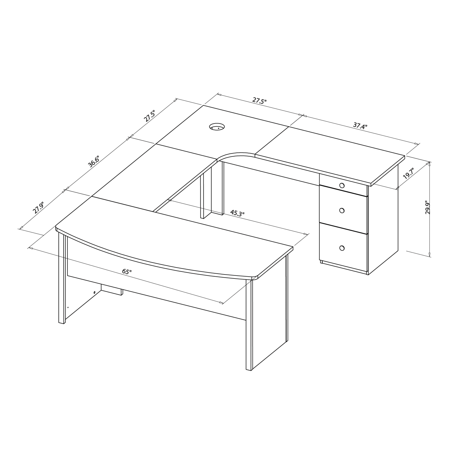 Broadstreet 65"W U-Shaped Executive Corner Desk, Cherry - Image 7