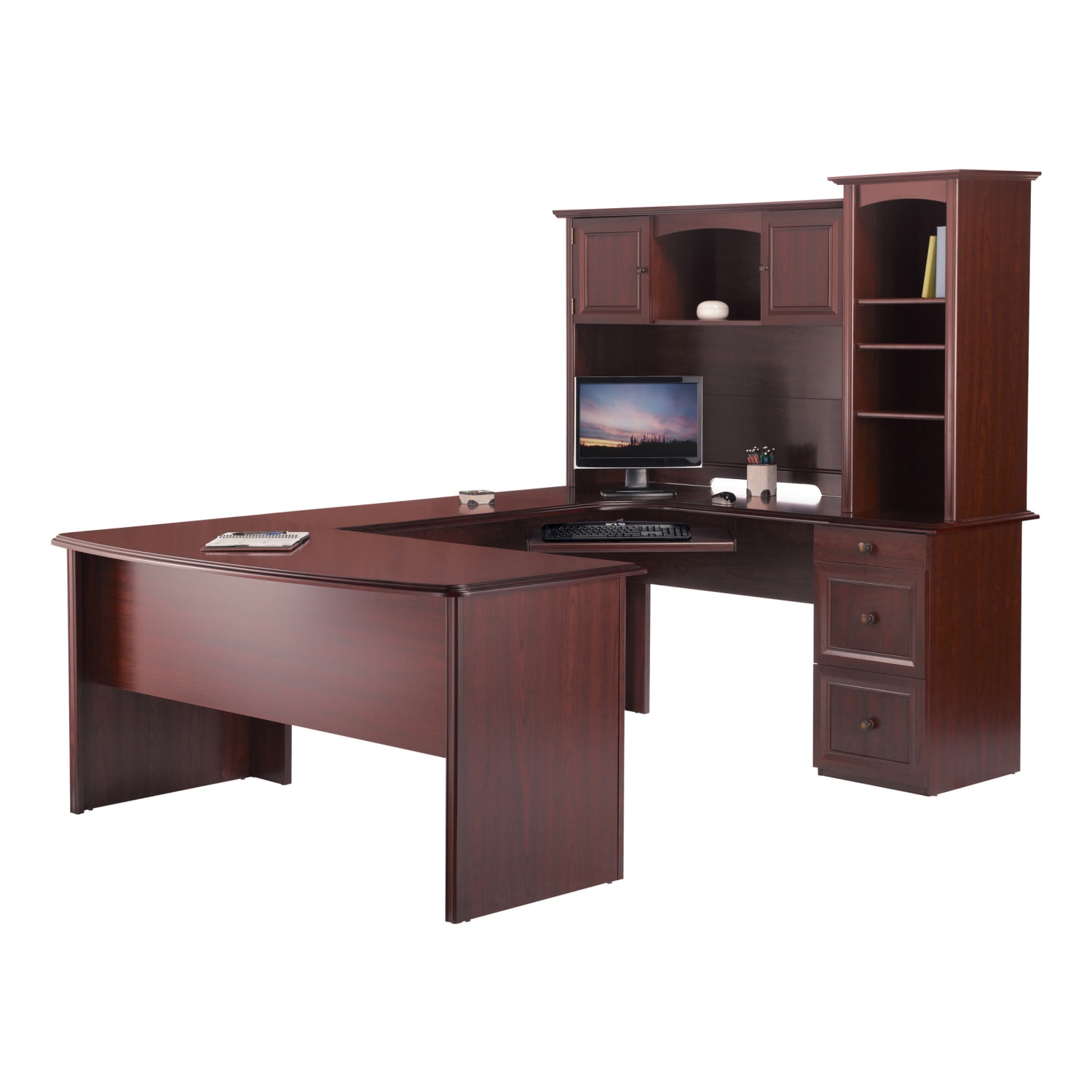Realspace Broadstreet 65inW Hutch For U-Shaped Desk, Cherry - Image 3