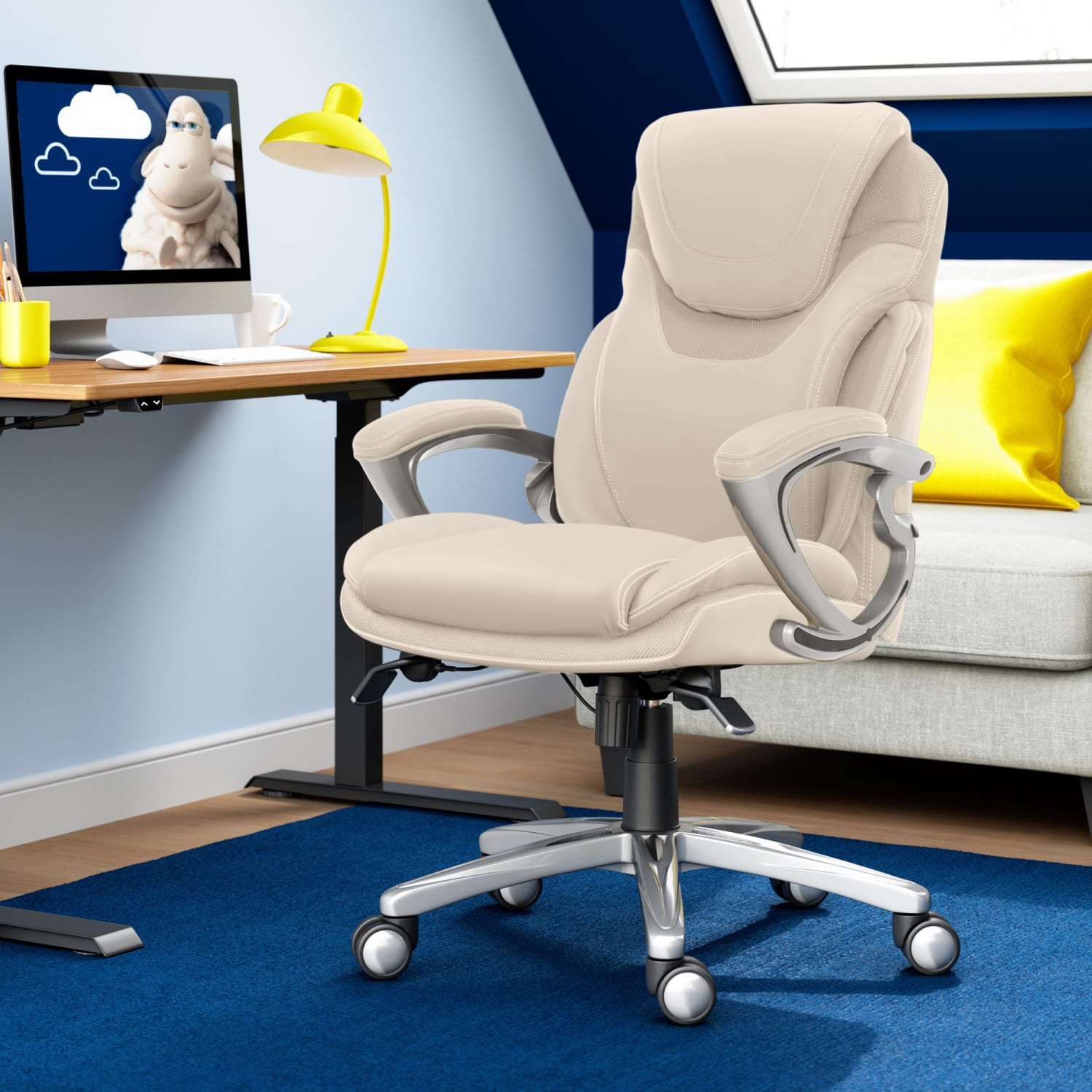 SertaAIR Health & Wellness Ergonomic Bonded Leather High-Back Executive Office Chair, Cream