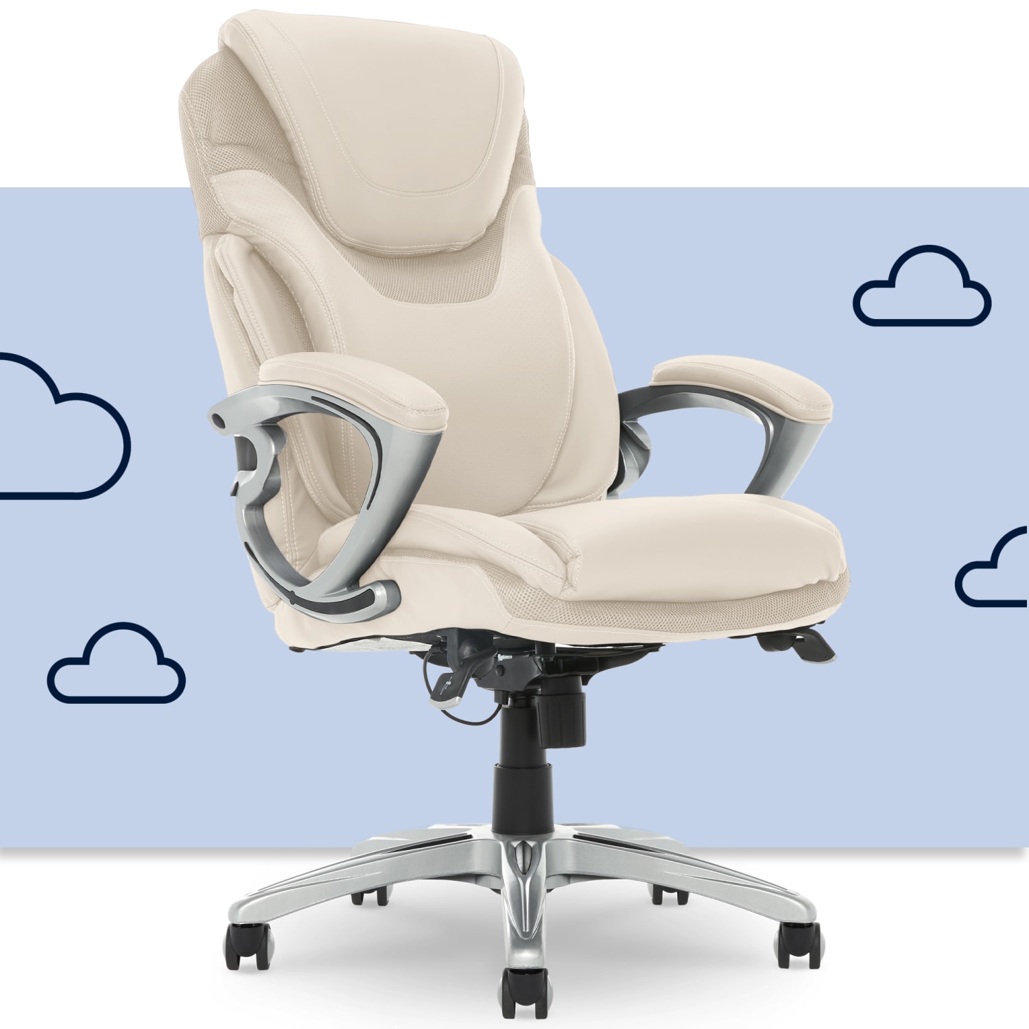 SertaAIR Health Wellness Ergonomic Bonded Leather HighBack Executive Office Chair Cream PopularChairscom SertaAIR Health Wellness Ergonomic Bonded Leather High Back Executive Office Chair Cream PopularChairscom
