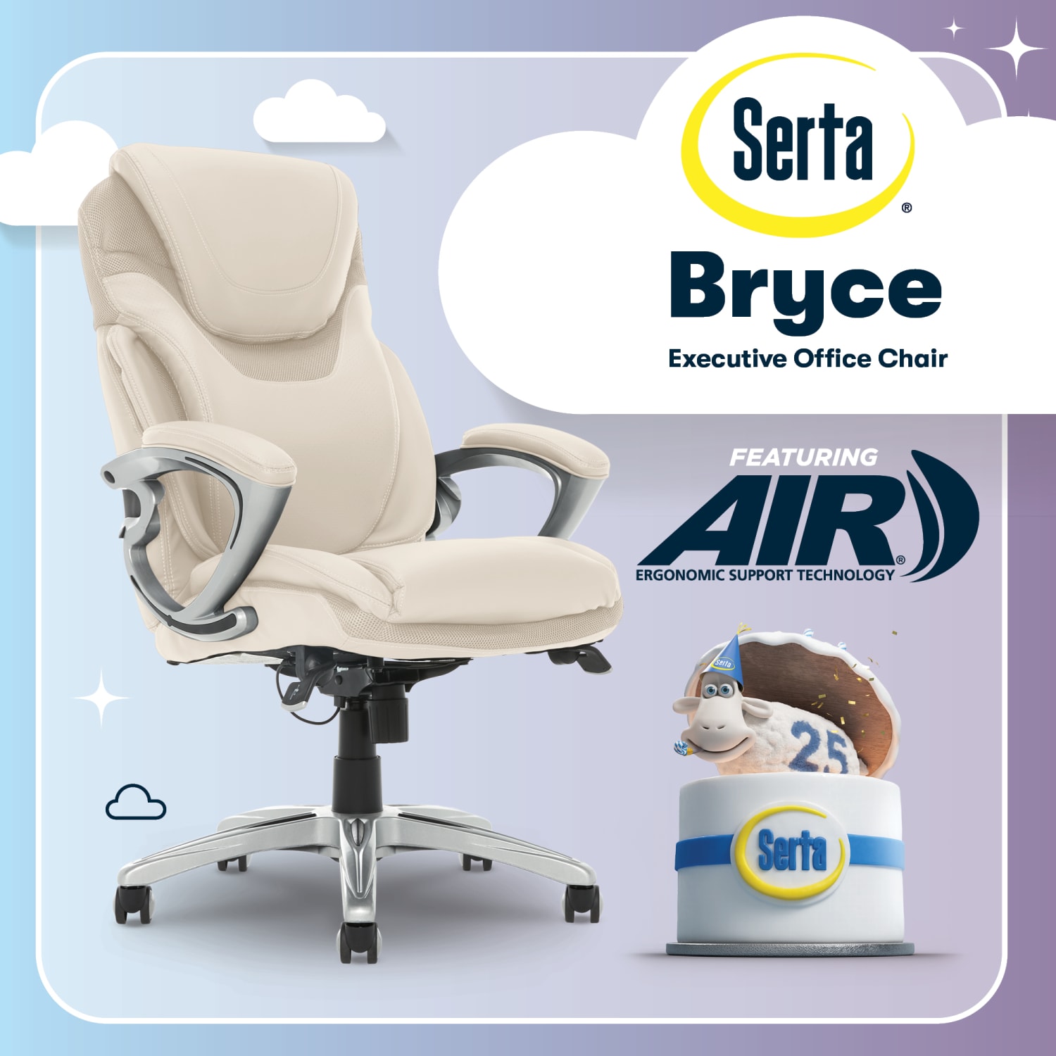 SertaAIR Health Wellness Ergonomic Bonded Leather HighBack Executive Office Chair Cream PopularChairscom SertaAIR Health Wellness Ergonomic Bonded Leather High Back Executive Office Chair Cream PopularChairscom
