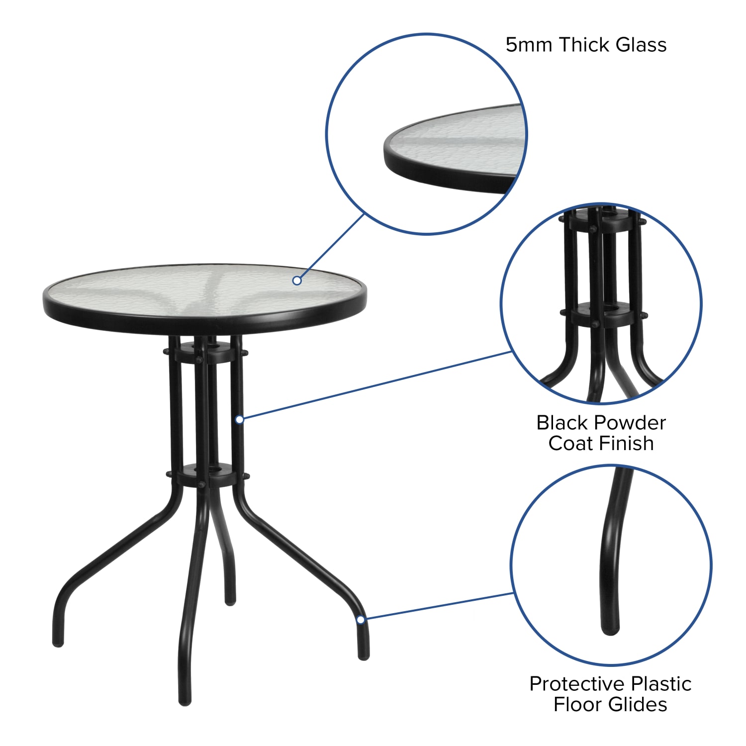 Flash Furniture Bellamy Round Tempered Glass Metal Outdoor Furniture Table, 28inH x 23-3/4inW x 23-3/4inD, Clear/Black - Image 6