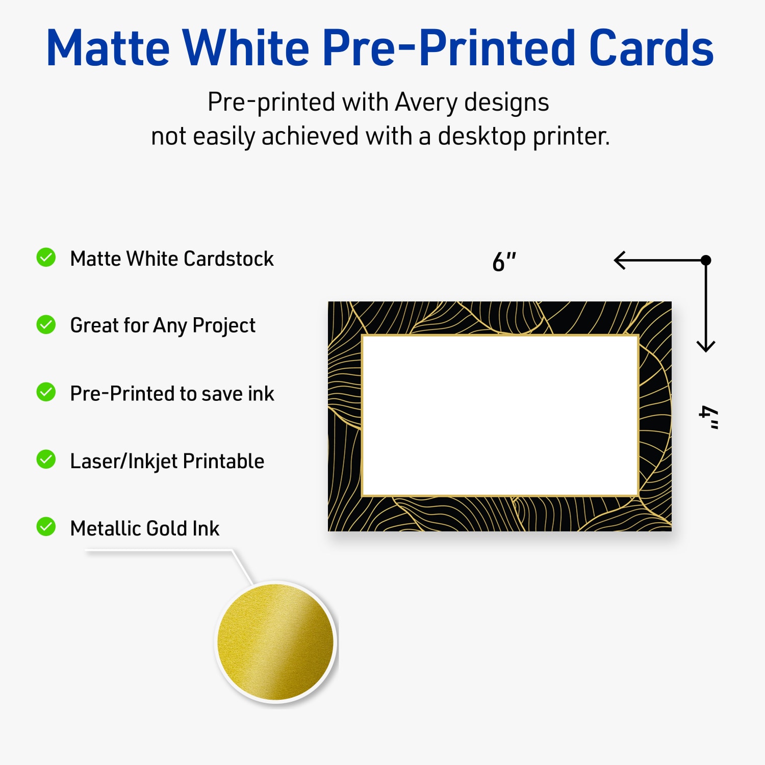 Avery Printable Postcards With Sure Feed Technology, 4in x 6in, Matte White With Black Border with Gold Pattern, Pack Of 20 - Image 4