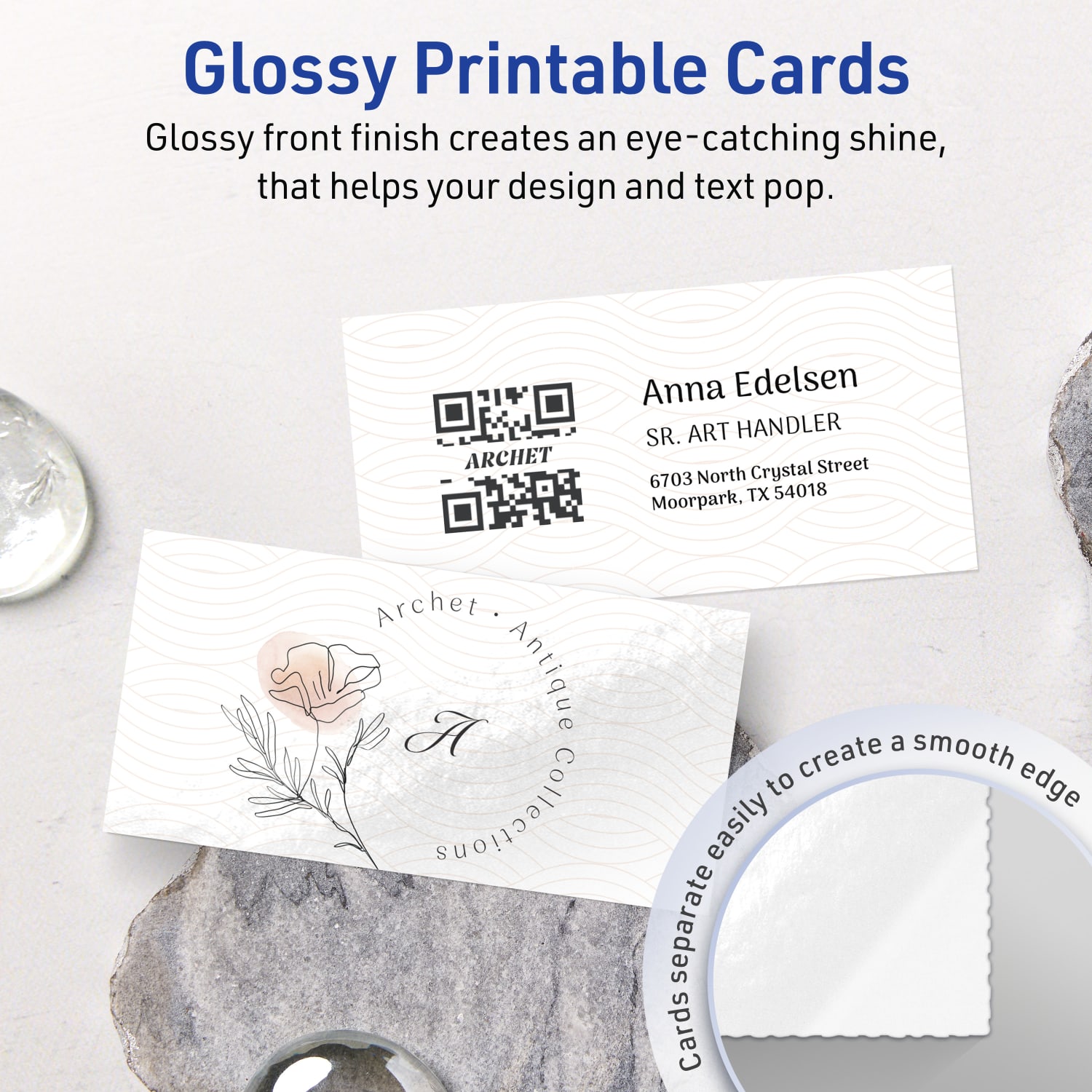Avery Printable Mini Business Cards With Sure Feed Technology, Print-To-The-Edge, 1.75inx3.5in, Glossy White, Pack Of 80 - Image 3