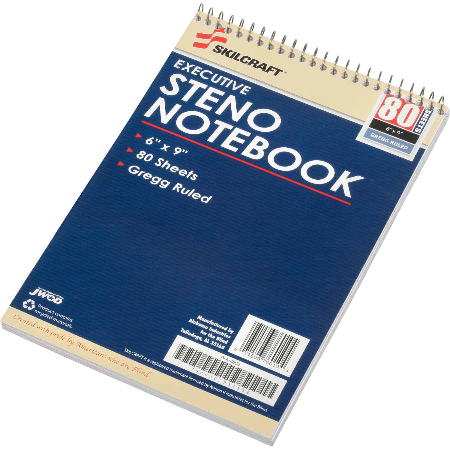 SKILCRAFT Steno Notebooks, 6in x 9in, Gregg Ruled, 80 Pages (40 Sheets), White/Blue, Pack Of 12 (AbilityOne 7530-00-223-7939) - Image 3