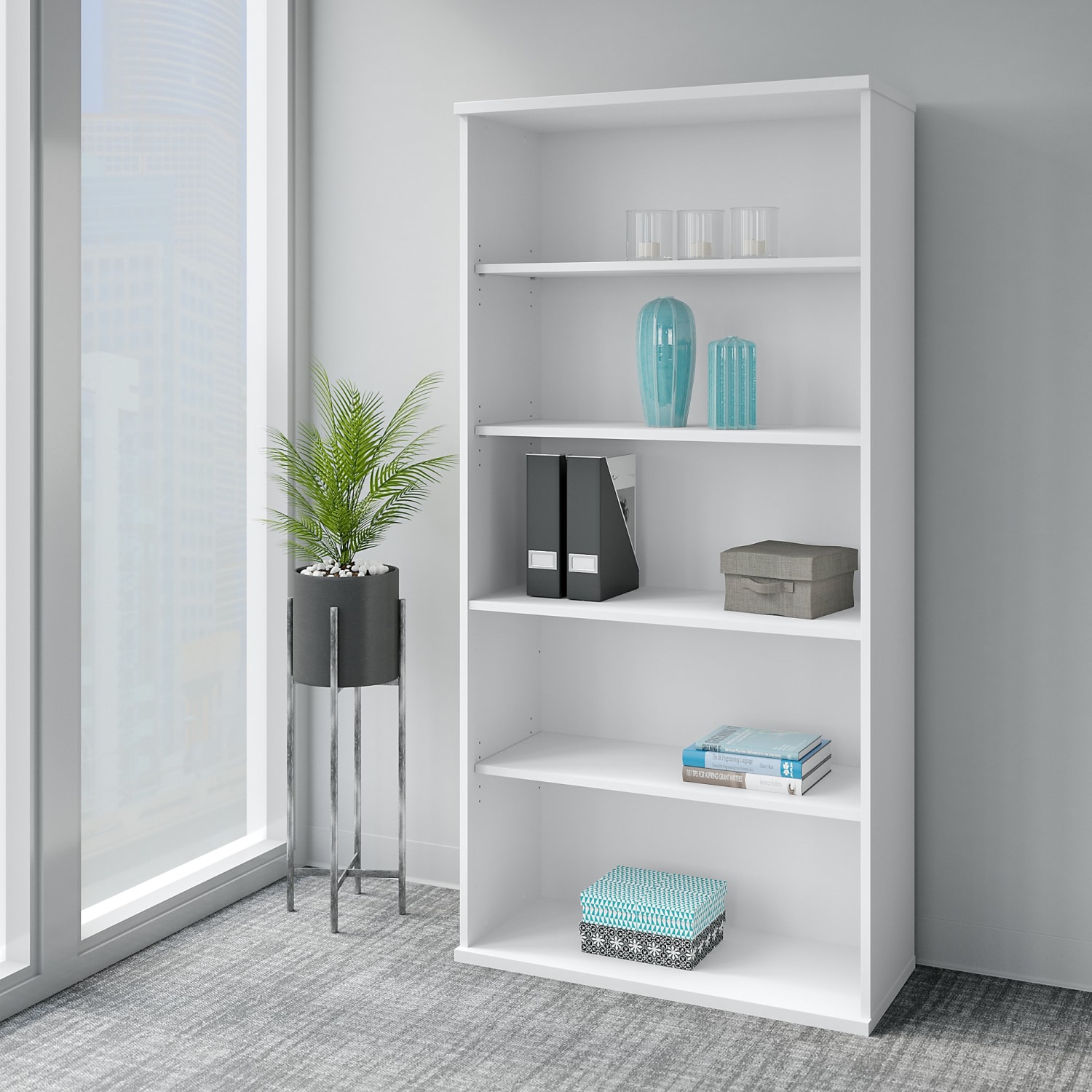 Bush Business Furniture Easy Office 73inH 5-Shelf Bookcase, White, Standard Delivery - Image 3