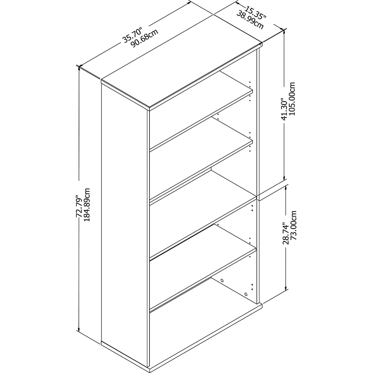 Bush Business Furniture Easy Office 73inH 5-Shelf Bookcase, White, Standard Delivery - Image 4