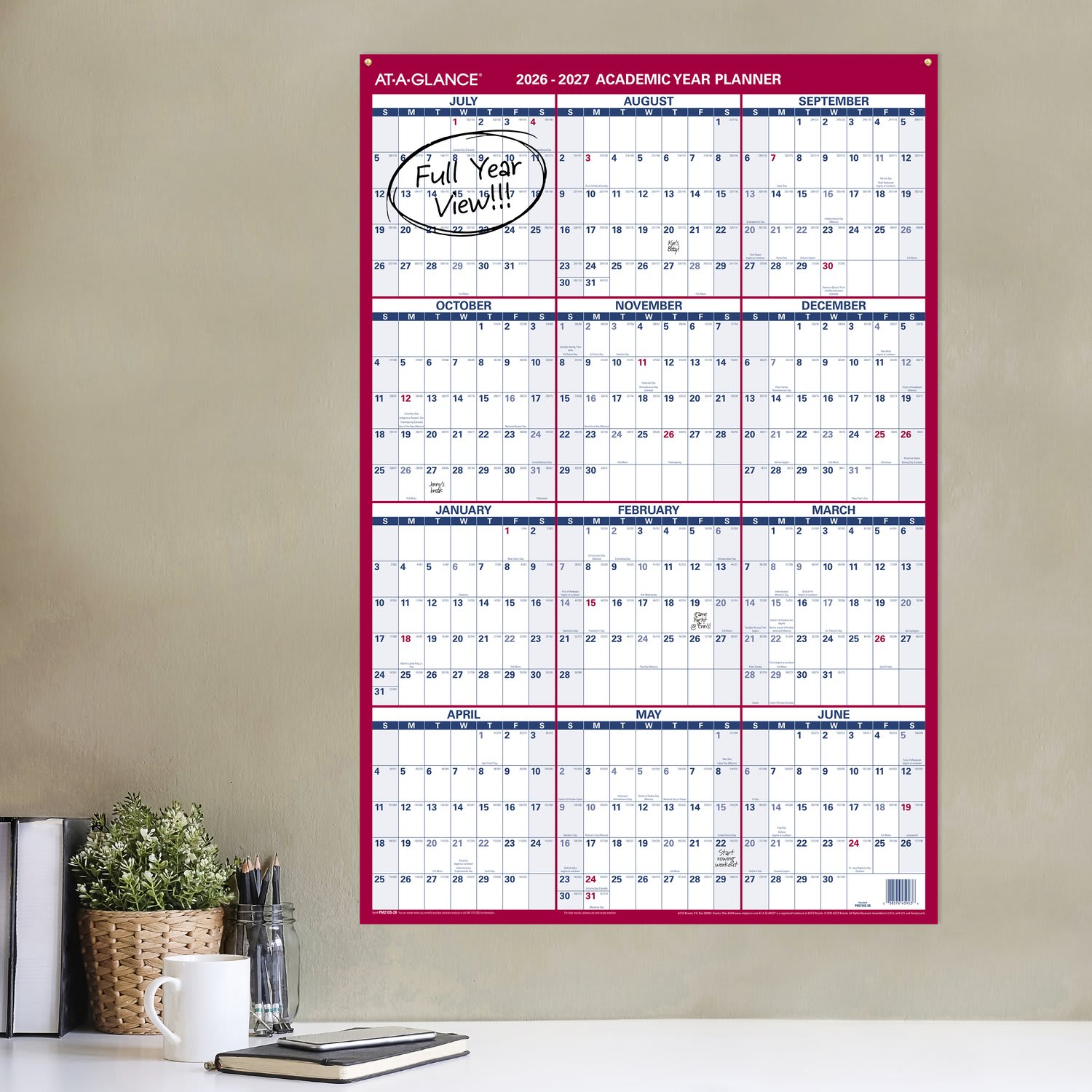 AT-A-GLANCE Vertical Reversible Erasable Academic and Regular Year 2026-2027 Wall Calendar, Large, 36in x 24in - Image 3
