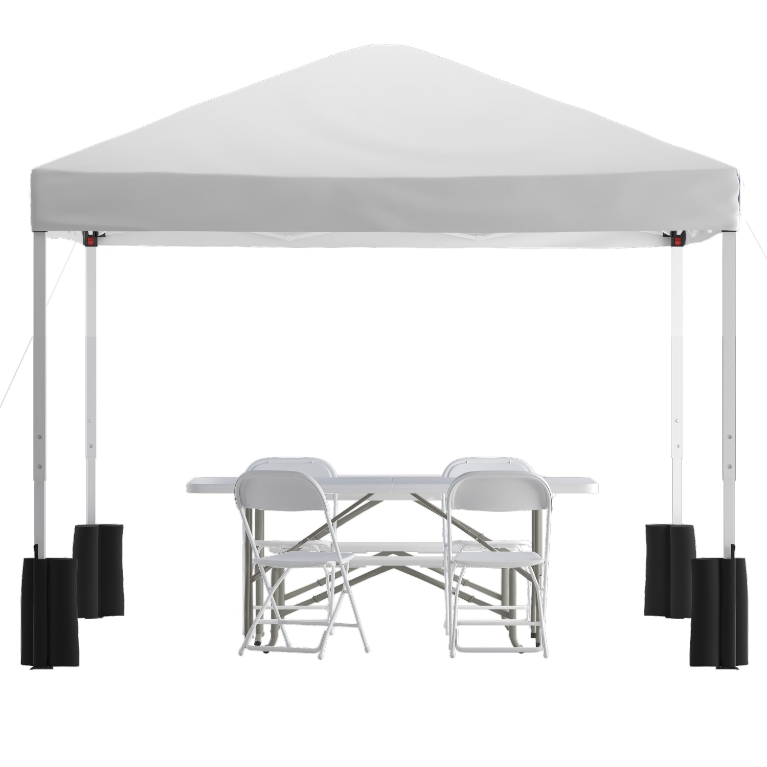 Flash Furniture Portable Tailgate/Event Tent Set-10ftx10ft Wheeled Pop Up Canopy Tent, 6-Foot Bi-Fold Table, 4 Folding Chairs, White - Image 3