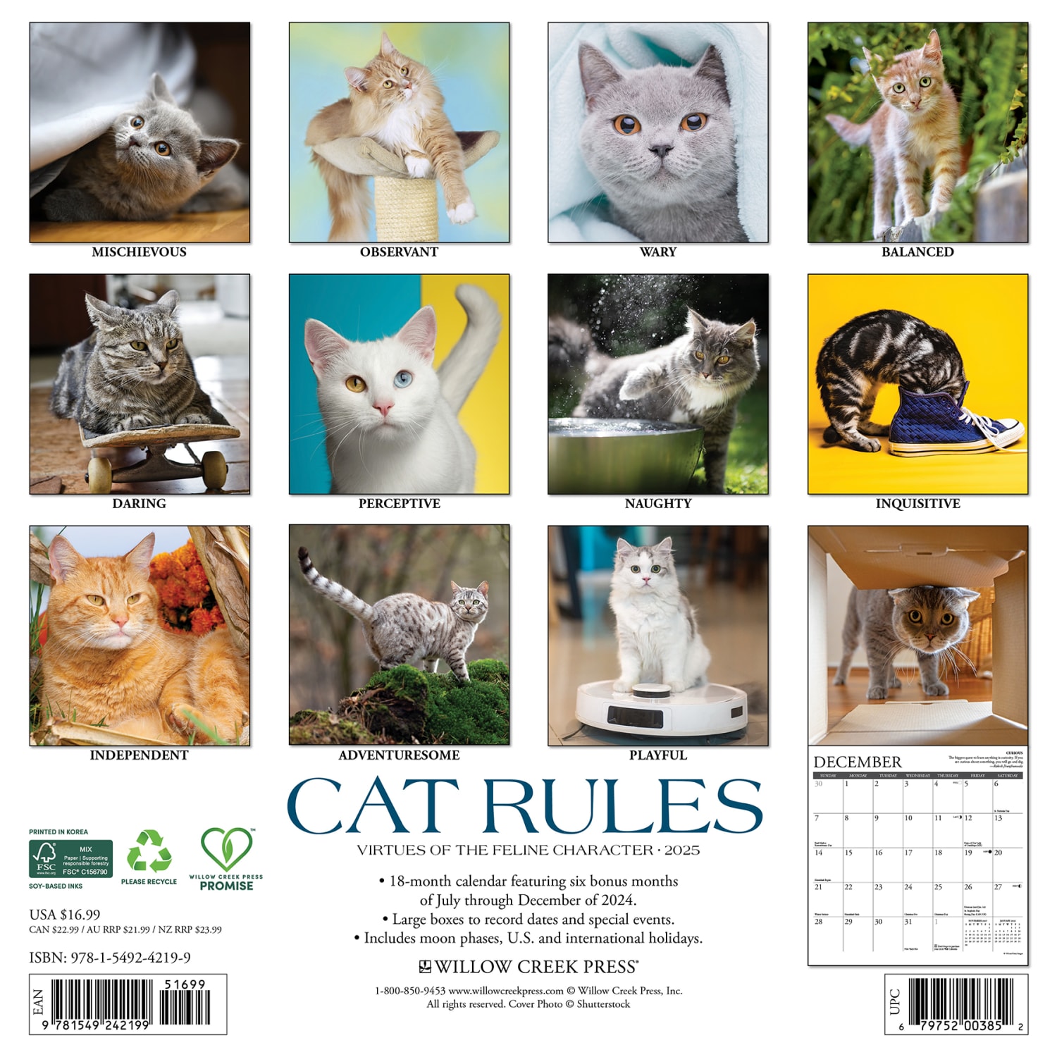 2025 Willow Creek Press Wall Calendar, 12in x 12in, Cat Rules, January 2025 To December 2025, 42199 - Image 6
