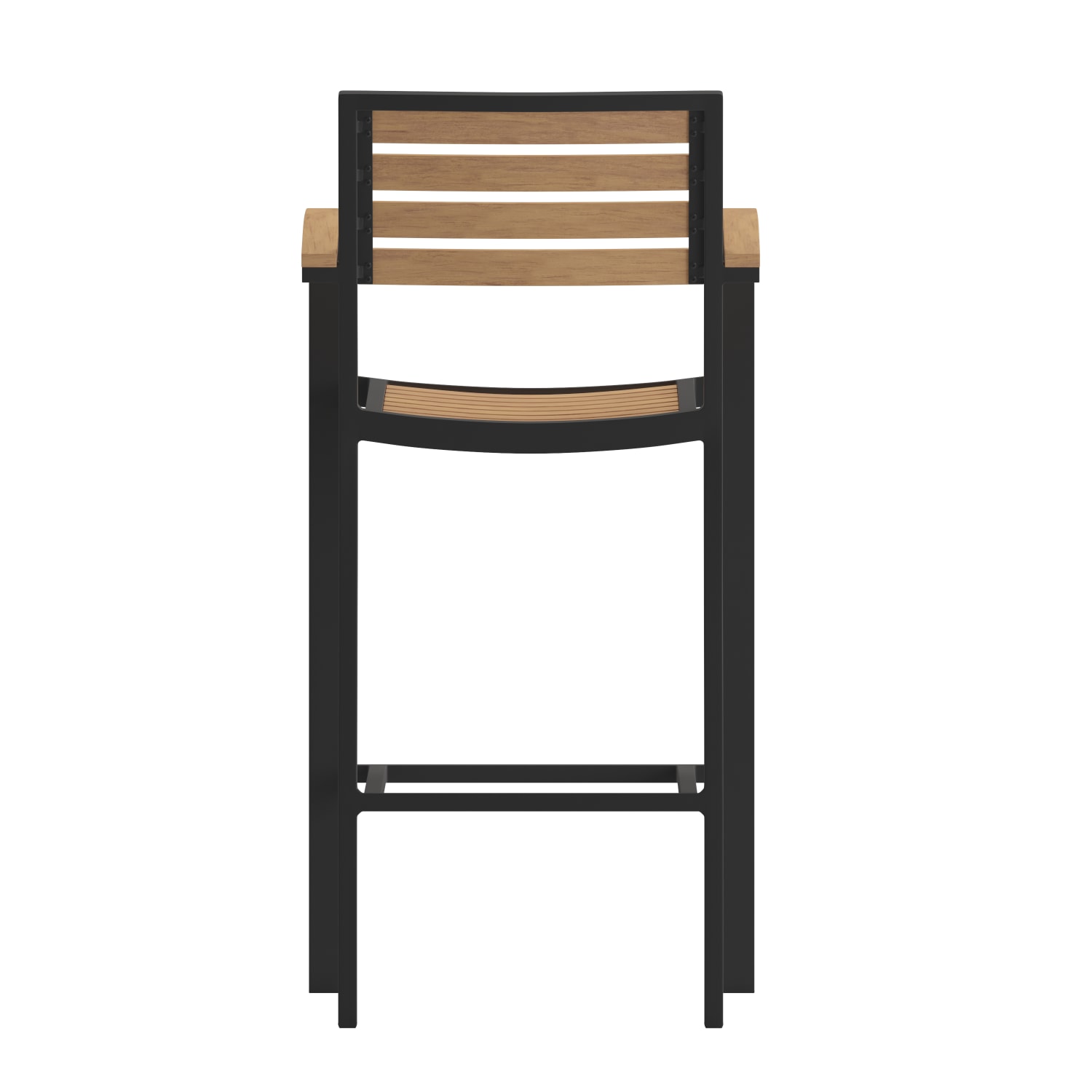 Flash Furniture Lark Commercial-Grade Bar-Height Stool With Back And Arms, Teak/Black - Image 9