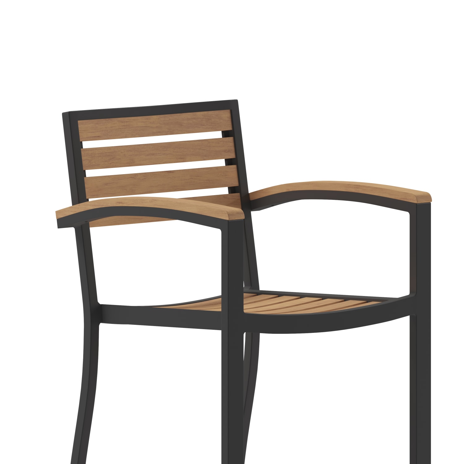 Flash Furniture Lark Commercial-Grade Bar-Height Stool With Back And Arms, Teak/Black - Image 10