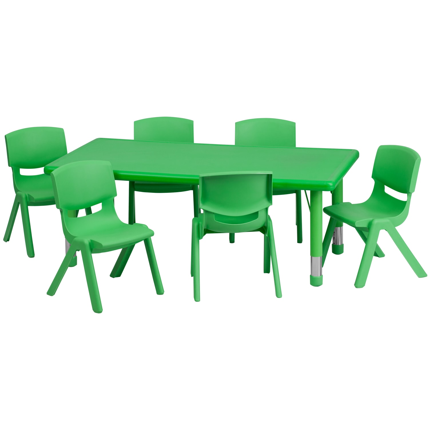 Flash Furniture Plastic Height-Adjustable Rectangular Activity Table with 6 Chairs, 23-1/2inH x 24ft"W x 48ft-d, Green - Image 3