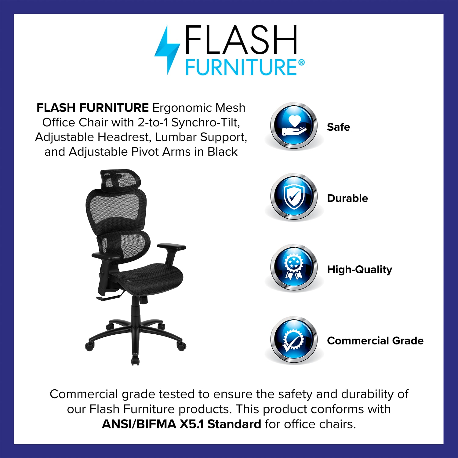 Flash Furniture LO Ergonomic Mesh High-Back Office Chair, Black - Image 5
