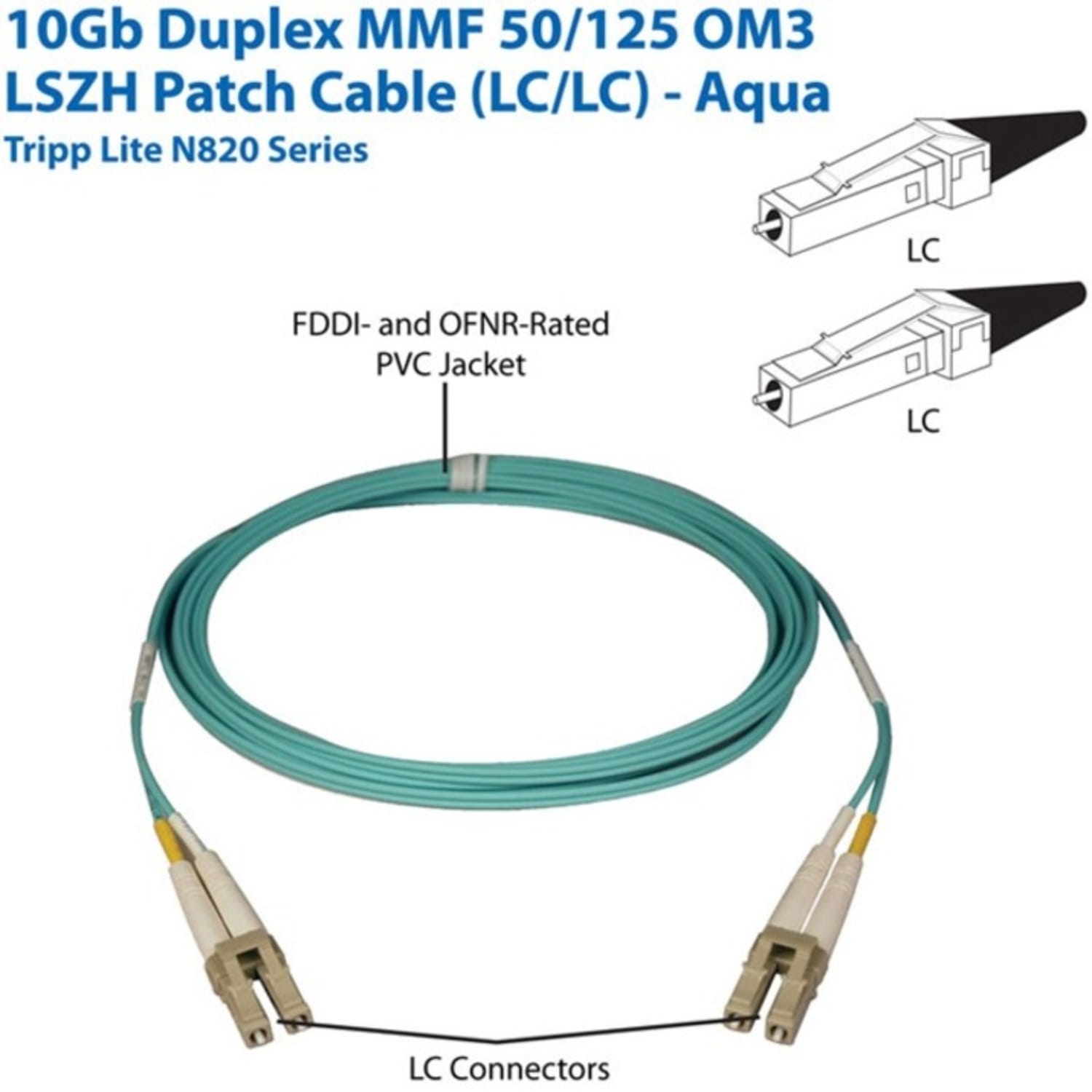 Eaton Tripp Lite Series 10Gb Duplex Multimode 50/125 OM3 LSZH Fiber Patch Cable (LC/LC) - Aqua, 3M (10 ft.) - N82003M - Image 3